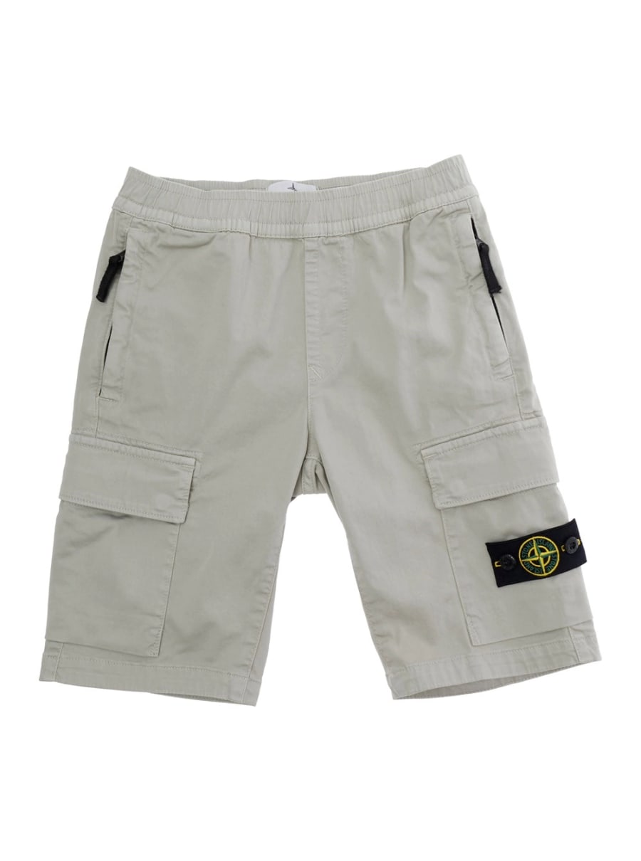 Stone island kids Bermuda Grigio con Patch Logo sulla Gamba e Tasche Cargo Applicate in Cotone Bambino