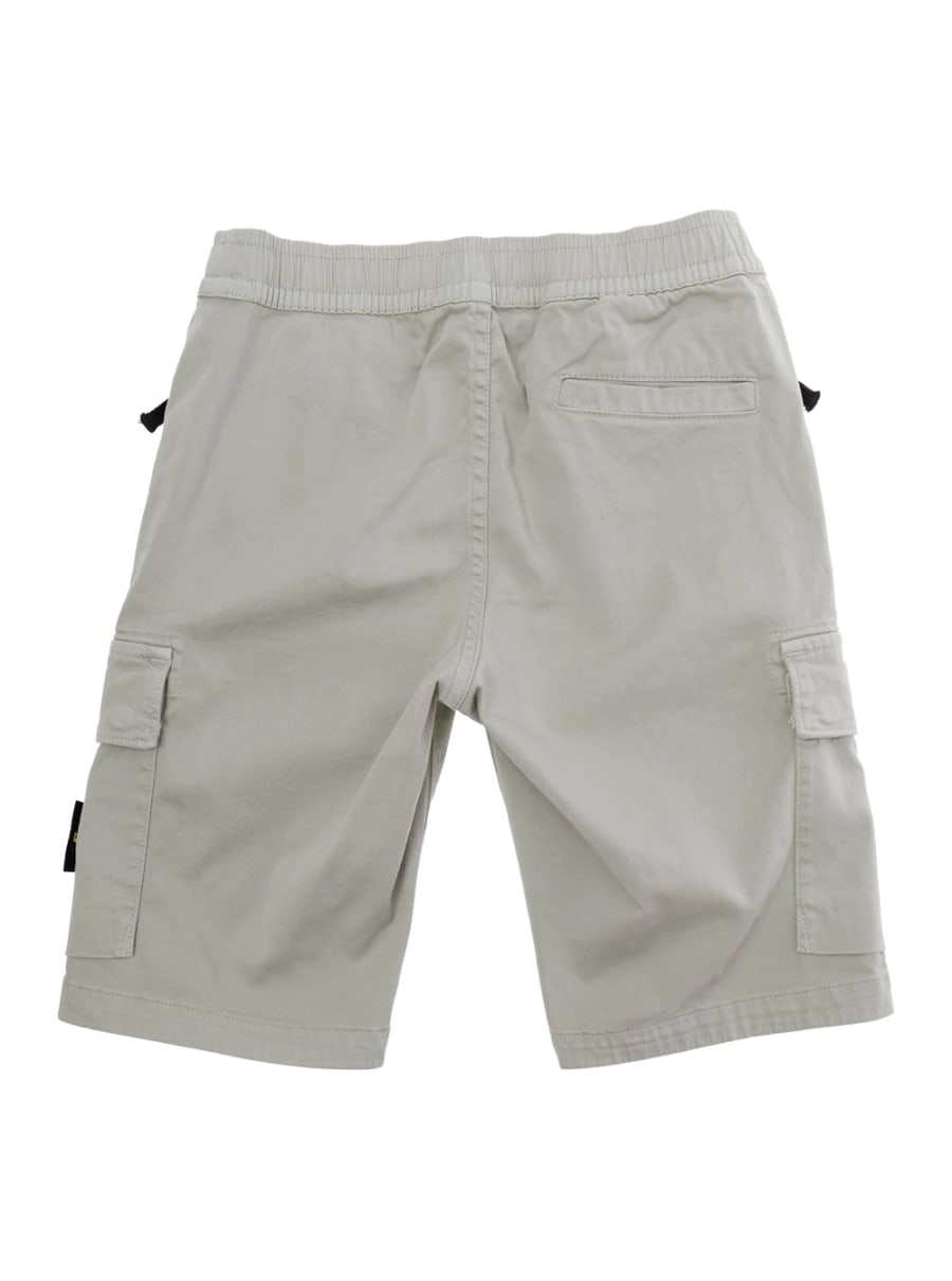 Stone island kids Bermuda Grigio con Patch Logo sulla Gamba e Tasche Cargo Applicate in Cotone Bambino, view 2