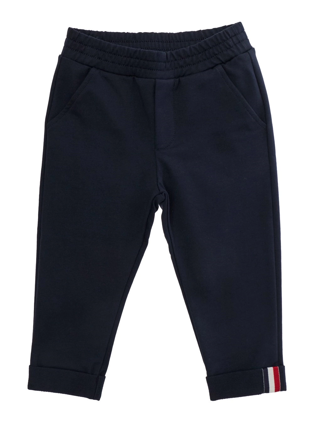 Moncler kids Pantalone Blu con Vita Elasticizzata e Patch Logo su Retro e Orlo in Cotone Stretch Baby