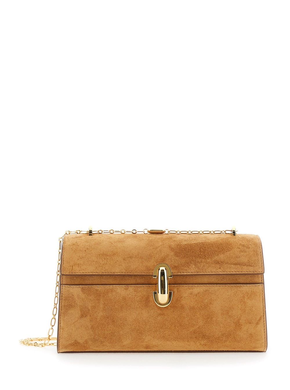 Savette Borsa a Tracolla 'Chain Symmetry' con Tracolla a Catena e Chiusura a Girello sul Fronte in Pelle Scamosciata Marrone Donna