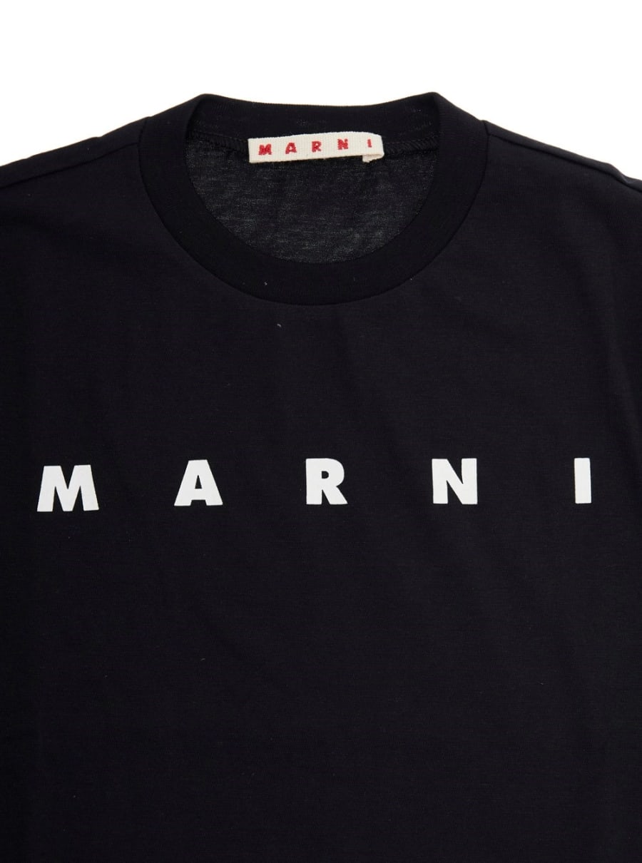 Marni kids T-Shirt Girocollo con Stampa Logo Lettering sul Fronte in Cotone Nera Bambina, view 3