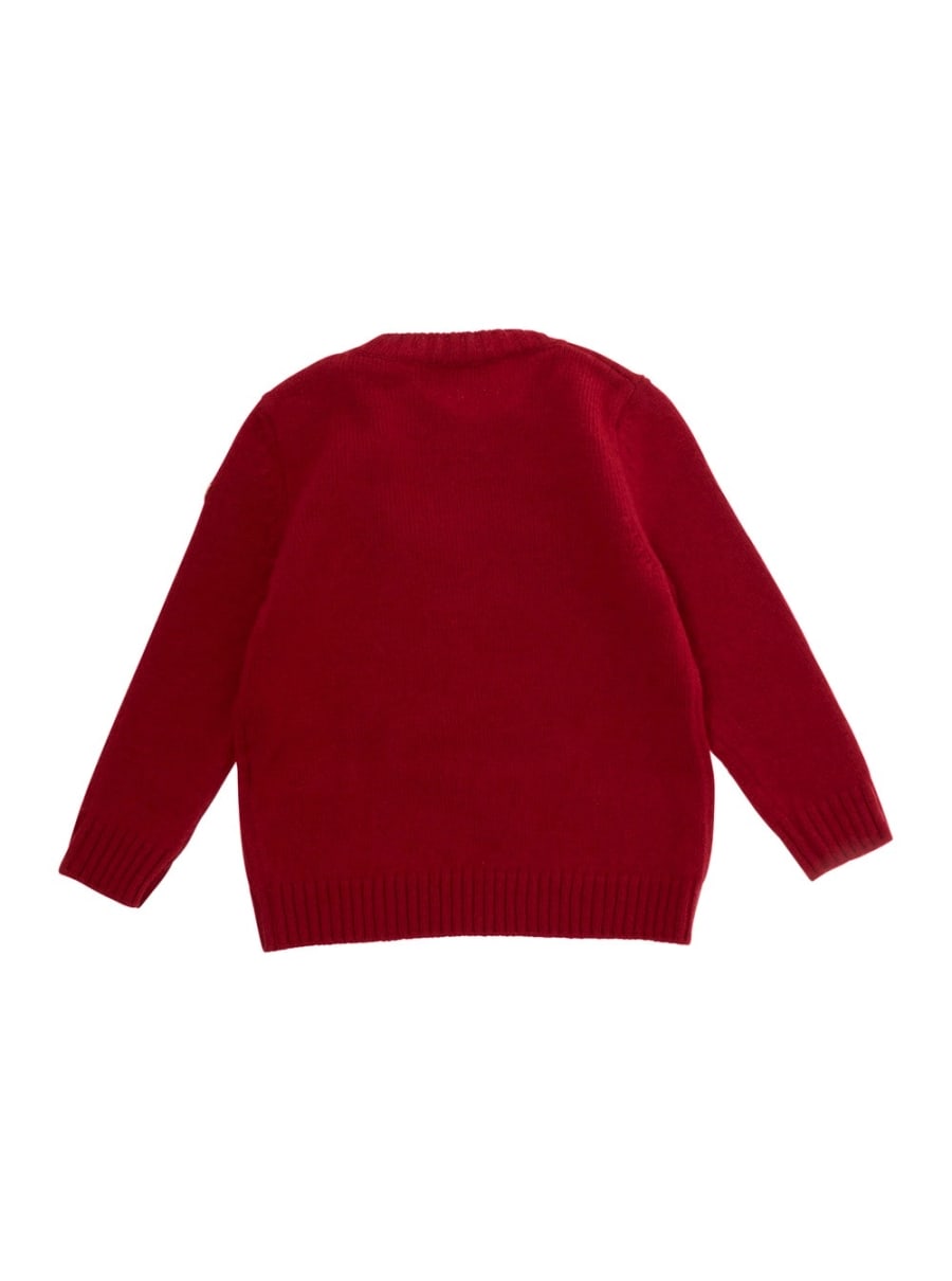 Moncler kids Felpa con ricamo sul fronte e patch logo sulla manica in lana e cashmere rossa baby, view 2