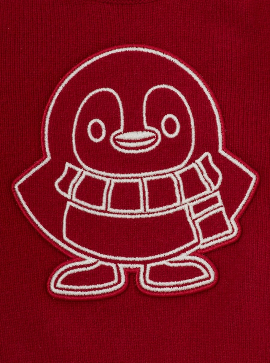 Moncler kids Felpa con ricamo sul fronte e patch logo sulla manica in lana e cashmere rossa baby, view 3