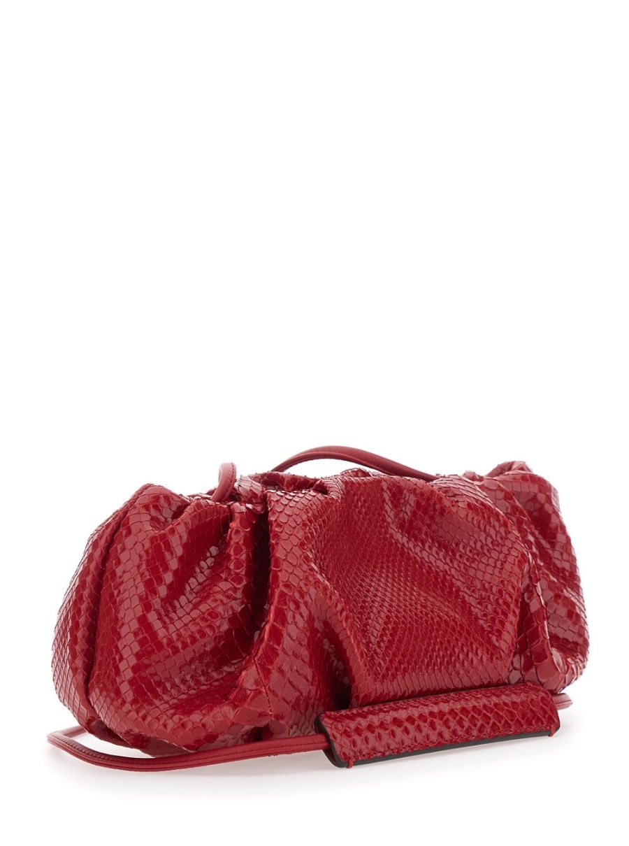 Biagini Clutch 'Pillow' con tracolla e chiusura con calamite in pelle rossa donna, view 3