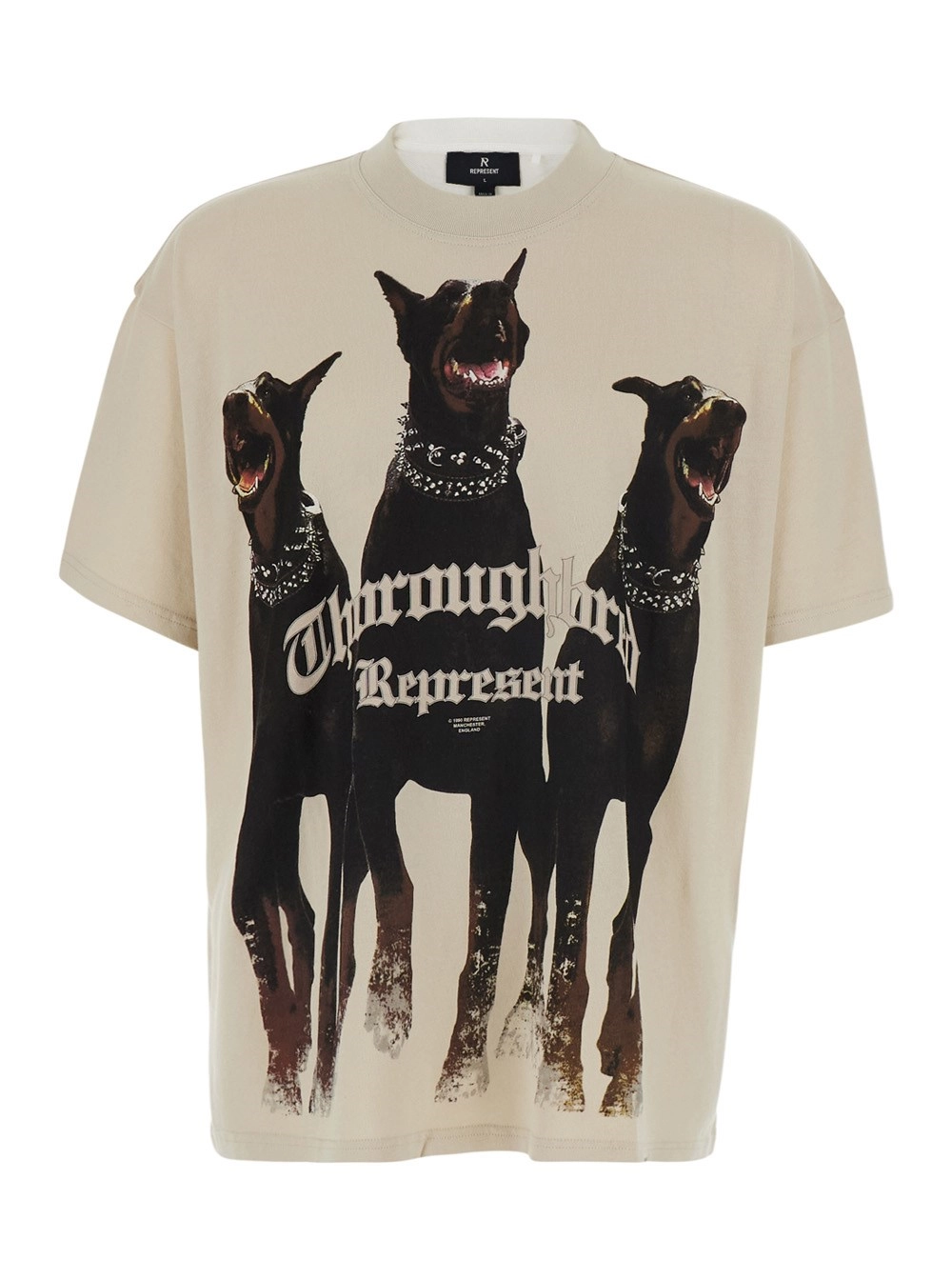 Represent T-shirt girocollo con maxi stampa sul fronte in cotone bianca uomo