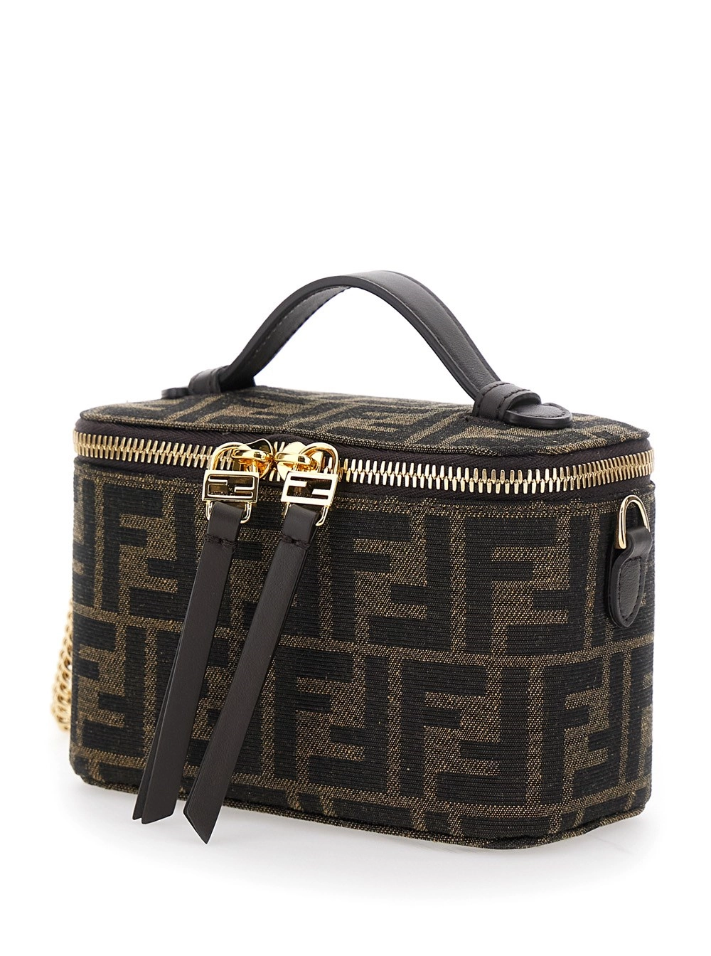 Fendi Borsa a Mano 'Vanity Bag' con Motivo FF in Rilievo in Tessuto Marrone Donna, view 2