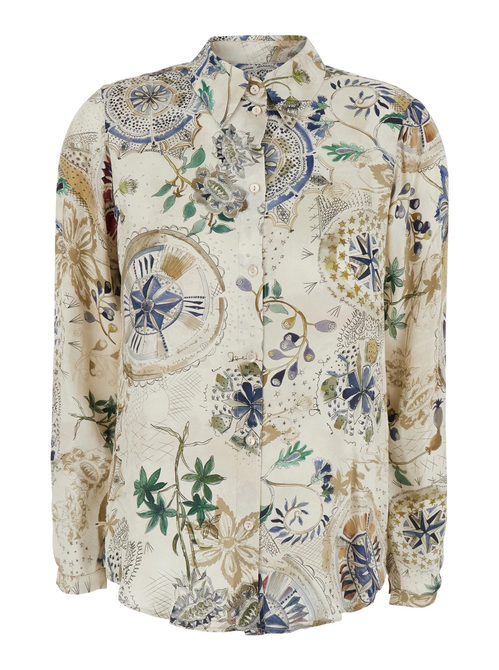 Momonì Camicia con colletto classico e stampa all-over in viscosa bianca donna