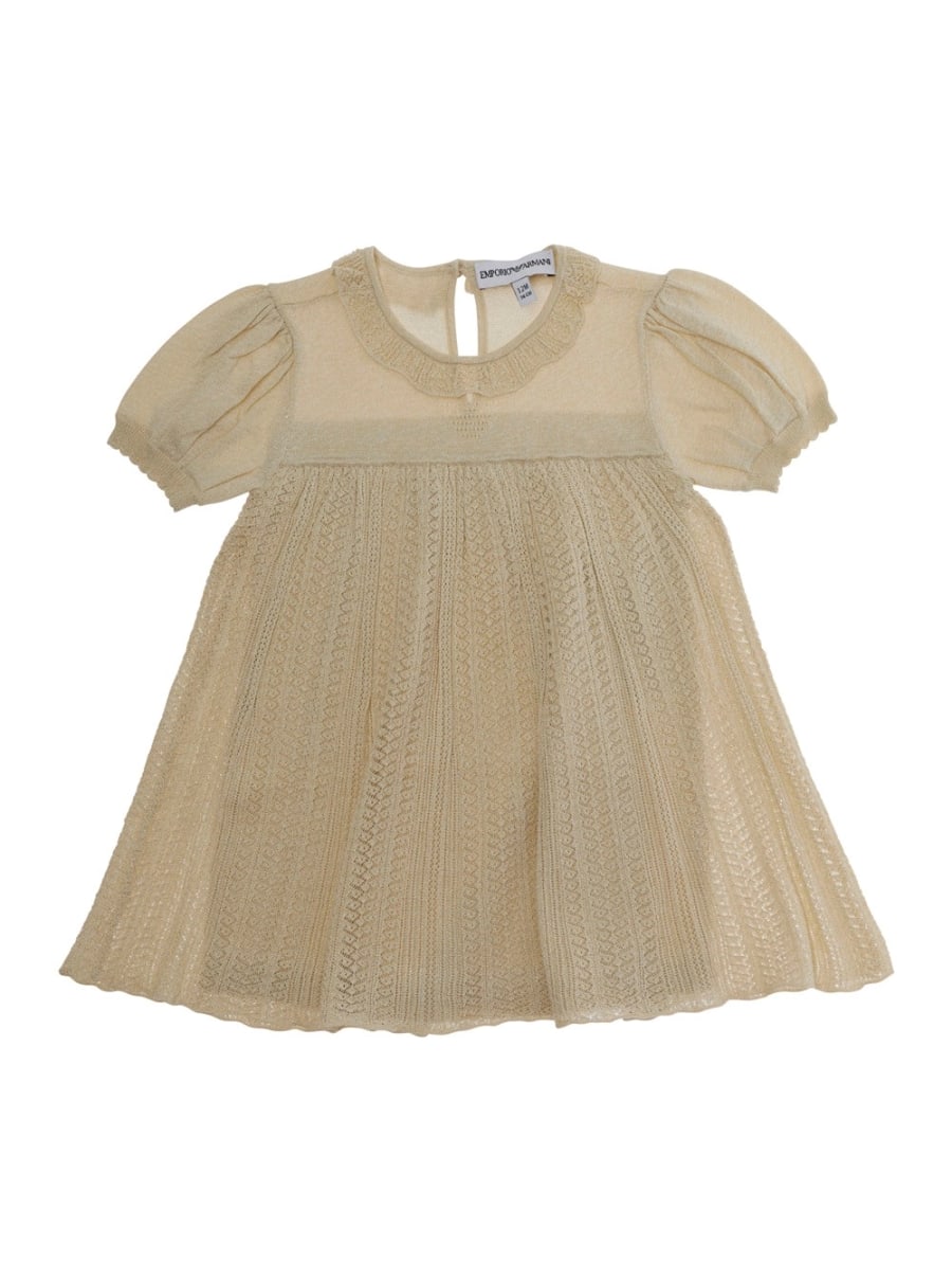 Emporio armani kids Abito con Scollo Rotondo e Chiusura con Bottone sul Retro in Misto Viscosa Beige Bambina