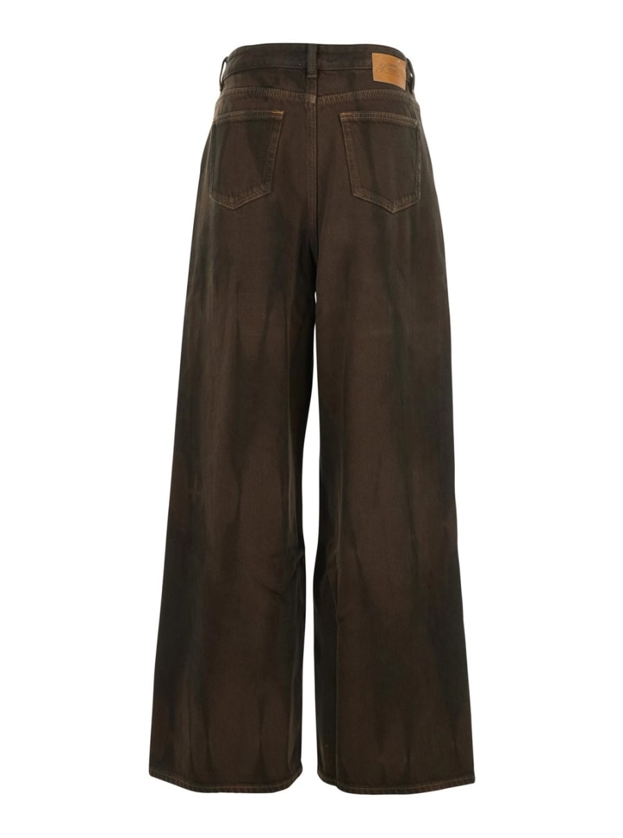 Ganni Jeans con Fantasia Tie-Dye e Patch Logo sul Retro in Denim Marrone Donna, view 2