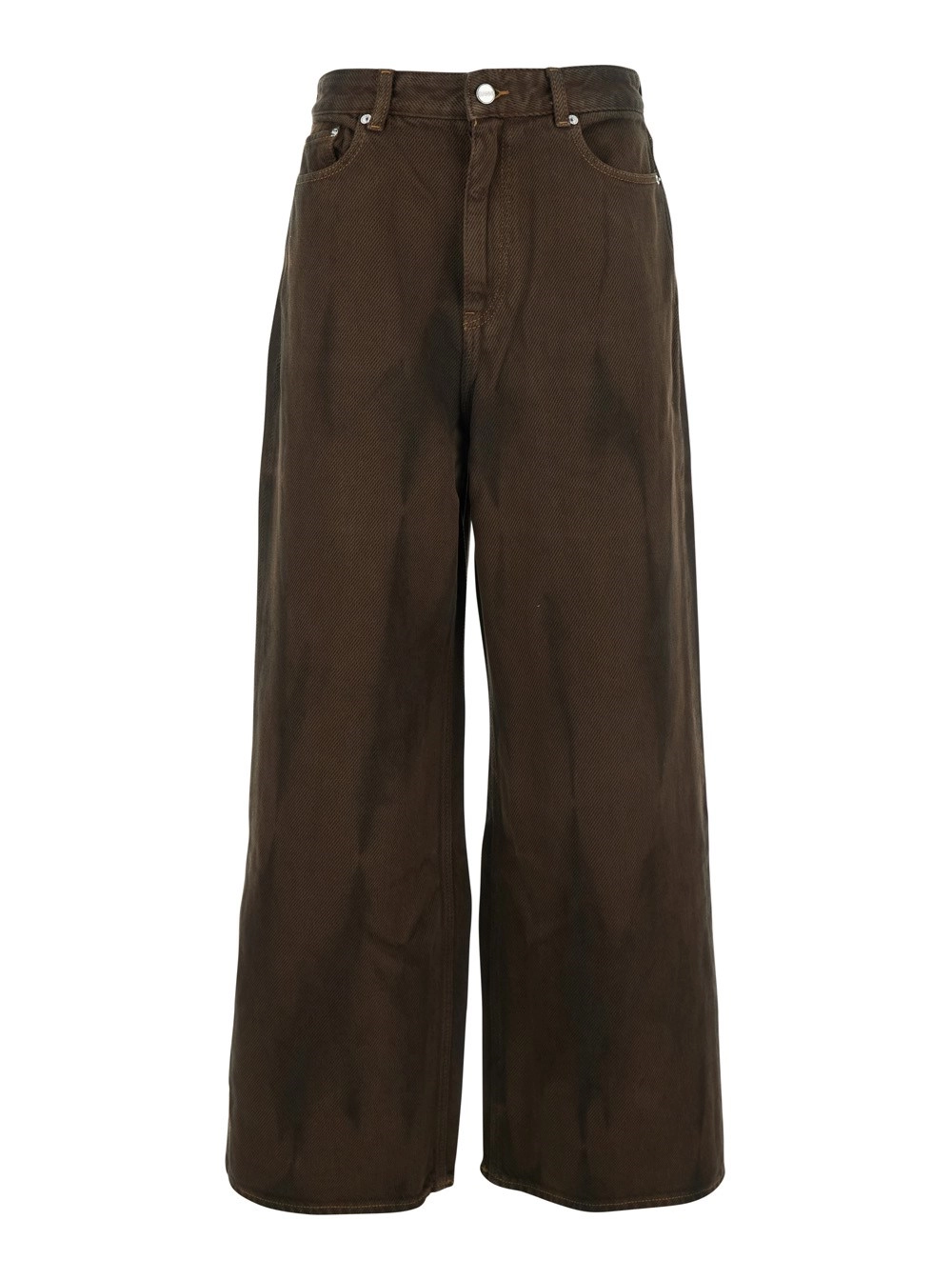 Ganni Jeans con Fantasia Tie-Dye e Patch Logo sul Retro in Denim Marrone Donna
