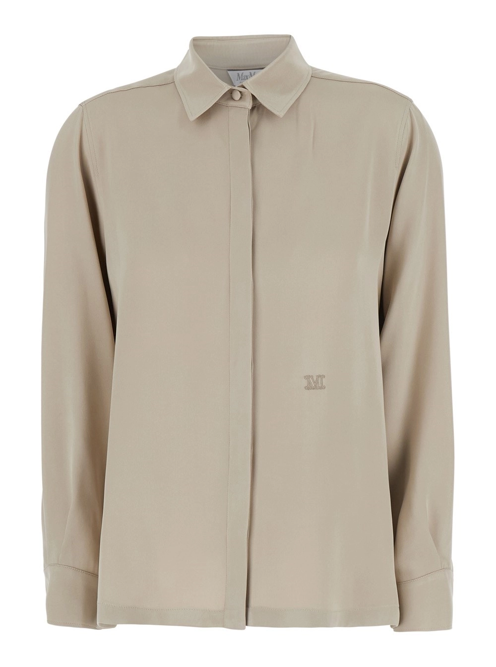 Max Mara Camicia 'Geranio' con Colletto Classico e Ricamo Logo sul Fronte in Seta Beige Donna