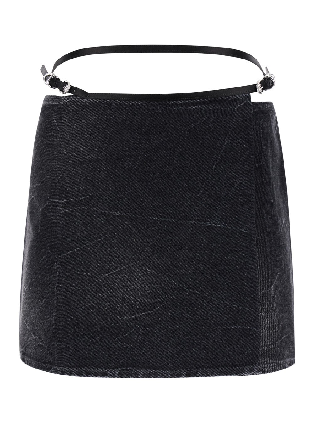 Givenchy Minigonna 'Voyou' con Cinturini e Logo in Denim di Cotone Nero Donna