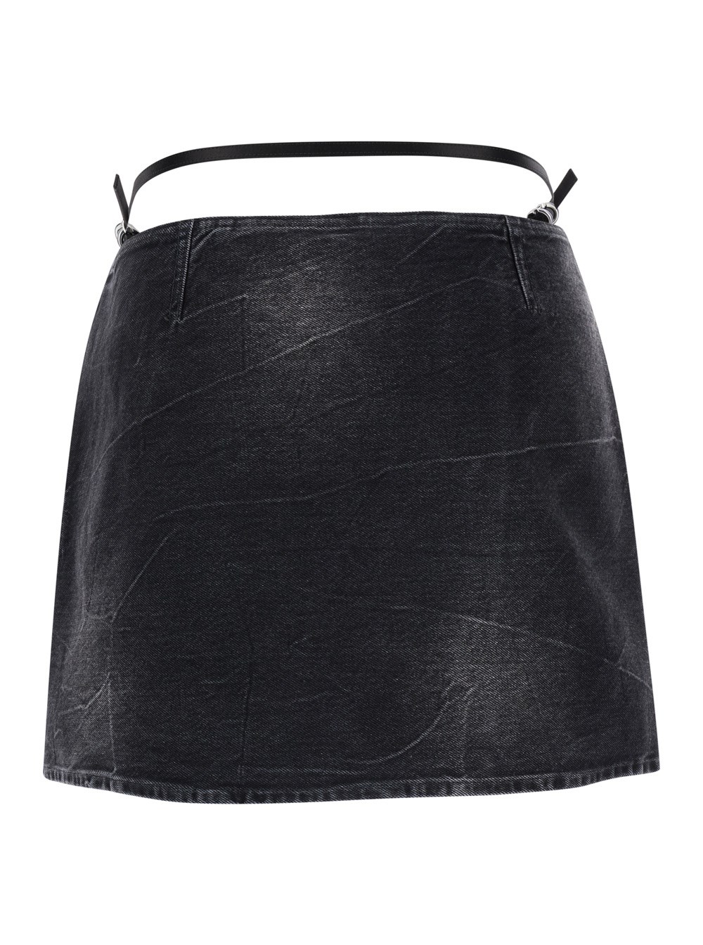 Givenchy Minigonna 'Voyou' con Cinturini e Logo in Denim di Cotone Nero Donna, view 2