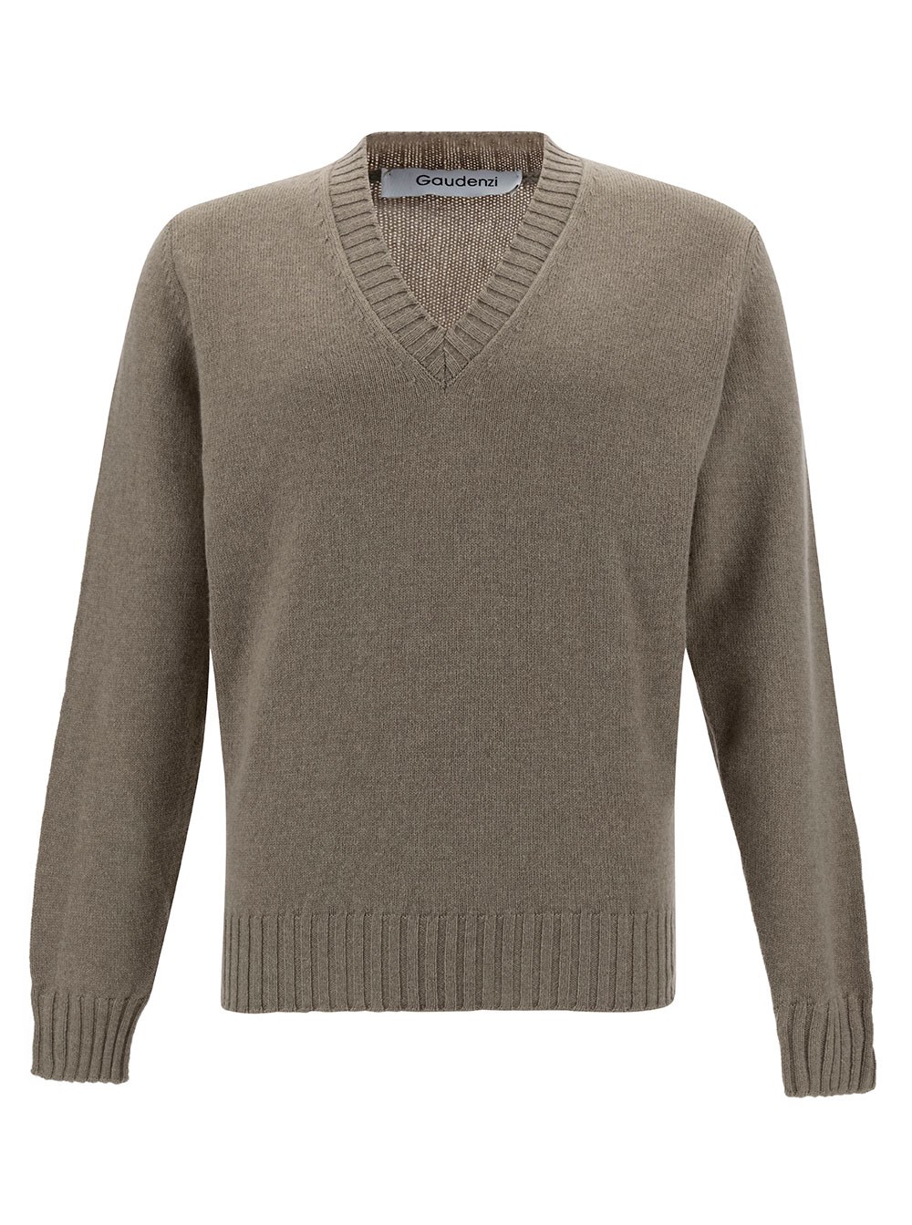 Gaudenzi Maglione con Scollo a V e Rifiniture a Coste in Lana e Cashmere Beige Uomo