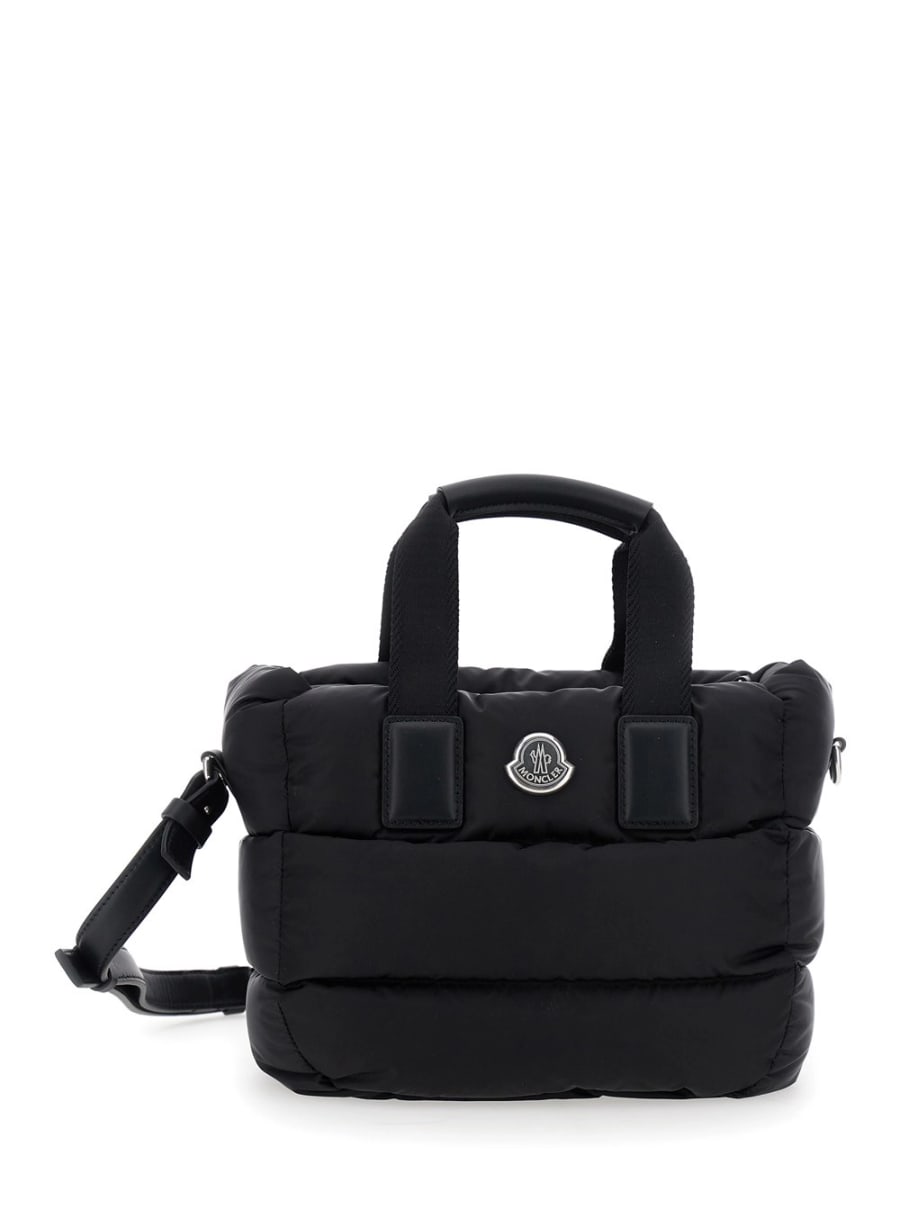 Moncler Borsa a Mano 'Karadoc' Mini con Tracolla Regolabile e Removibile e Patch Logo sul Fronte in Tessuto Tecnico Nera Donna, view 4