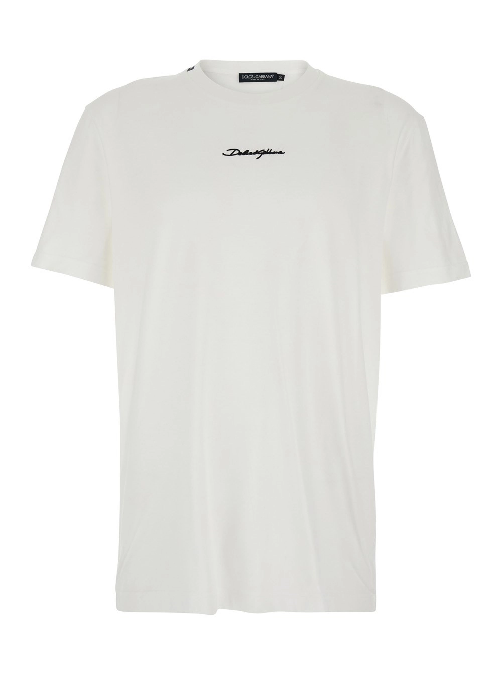 Dolce & Gabbana T-shirt Girocollo con logo sul fronte in cotone bianca uomo