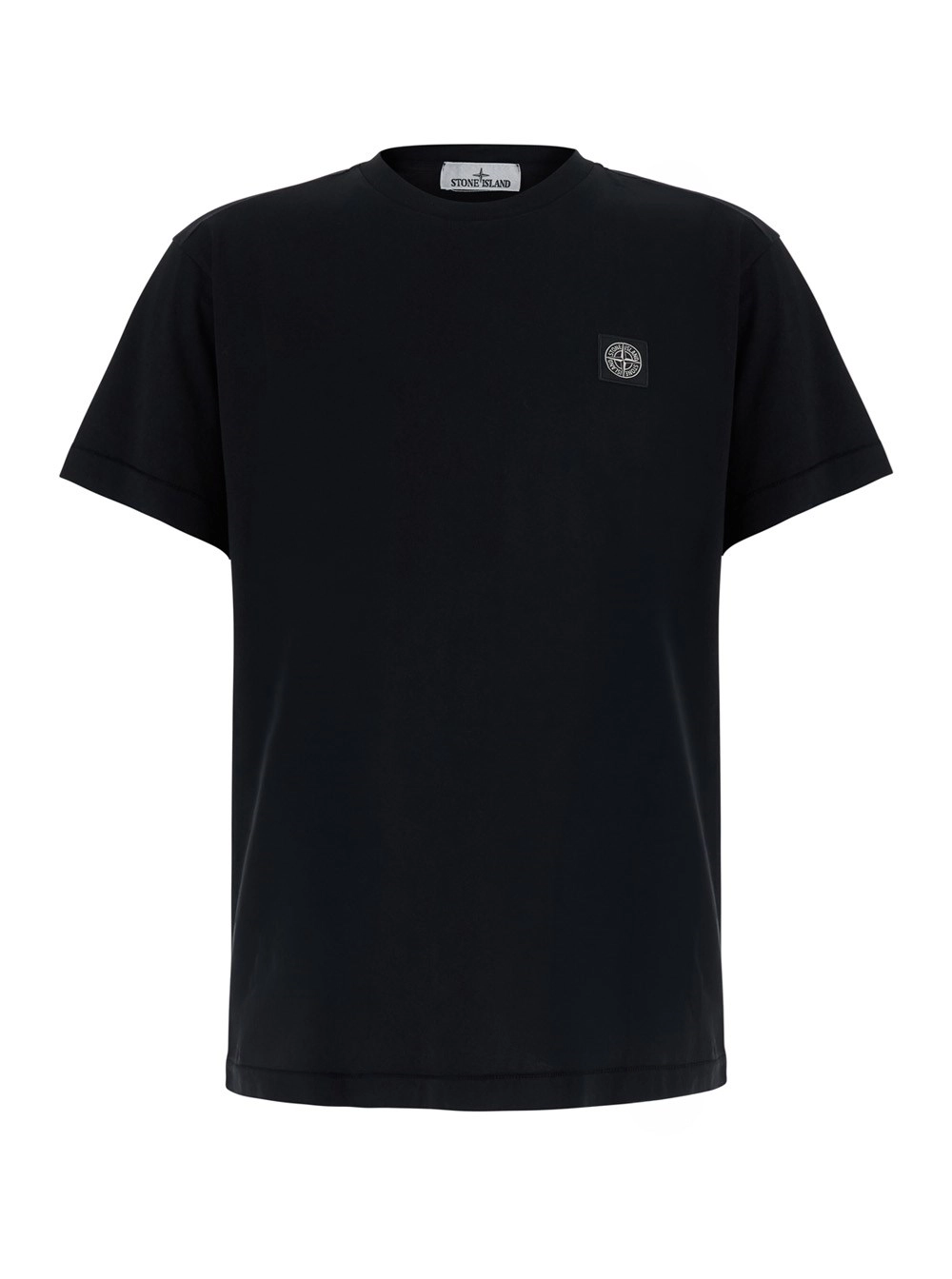 Stone Island T-shirt girocollo con patch logo sul fronte in cotone nera uomo