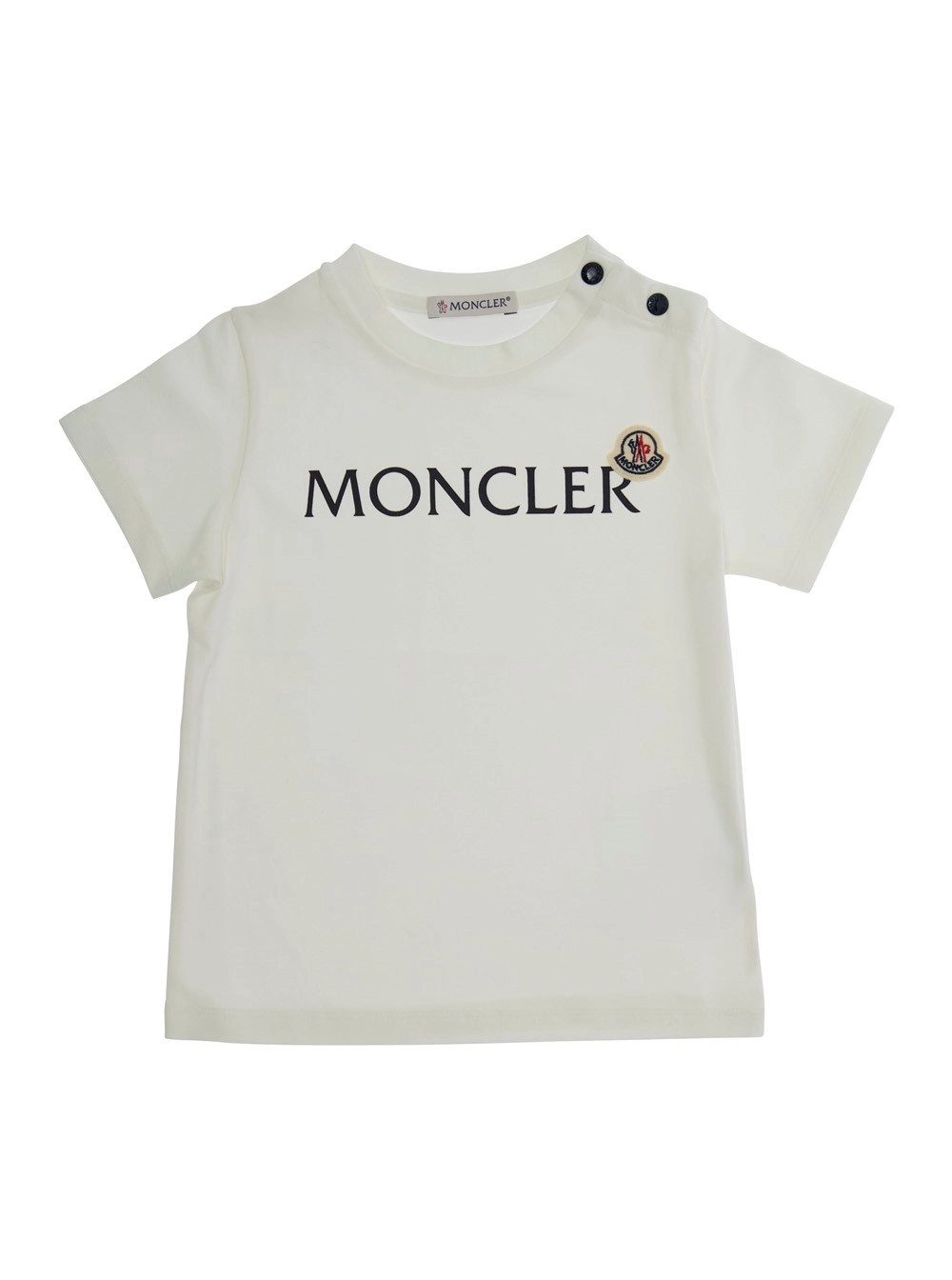 Moncler kids T-Shirt con Stampa Logo e Bottoni a Pressione in Cotone Stretch Bianco Baby