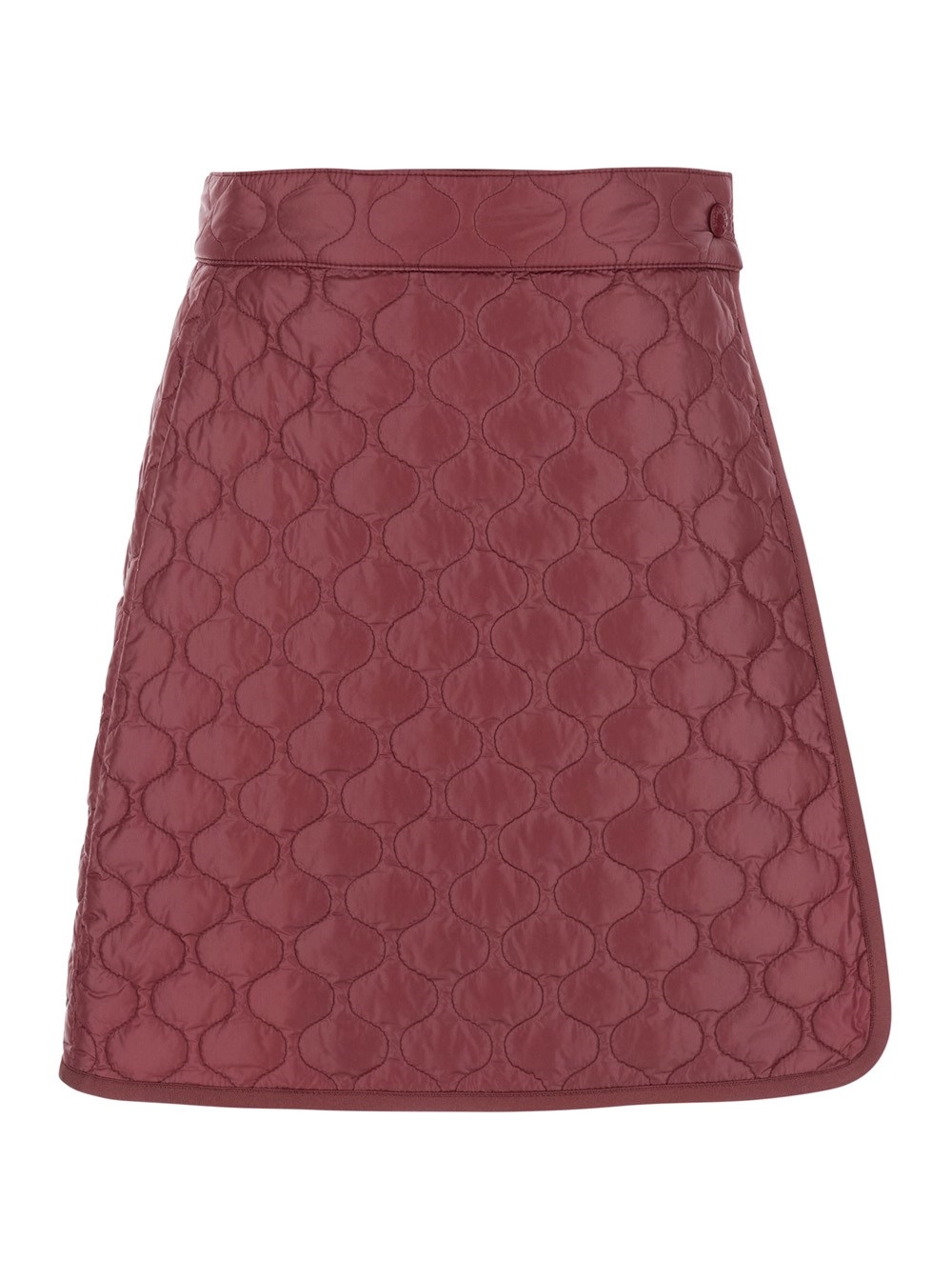 Moncler Minigonna con Motivo Trapuntato e Patch Logo sul Retro in Tessuto Tecnico Bordeaux Donna