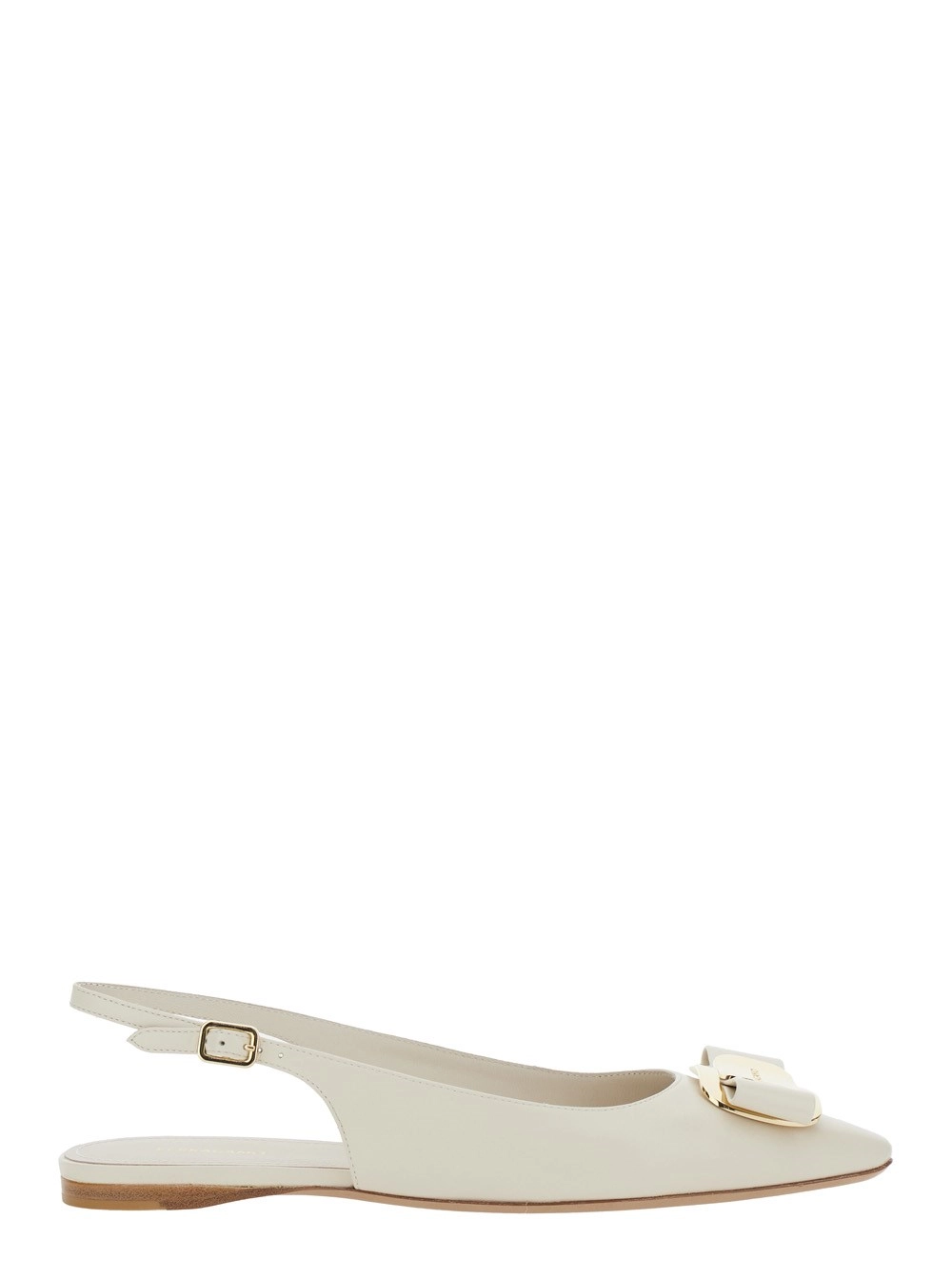 Ferragamo Ballerine 'Zelmi' Slingback con Placca Logo sul Fronte in Pelle Bianche Donna
