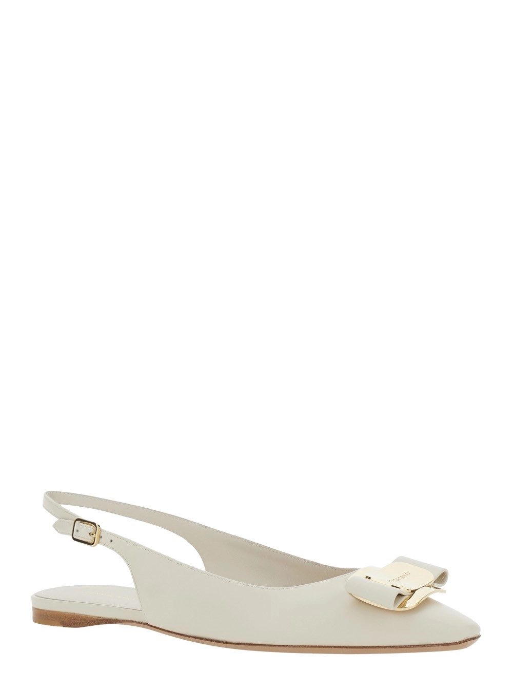 Ferragamo Ballerine 'Zelmi' Slingback con Placca Logo sul Fronte in Pelle Bianche Donna, view 2