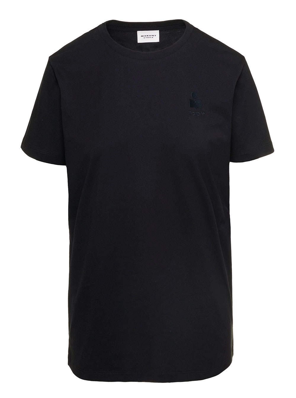 Marant etoile T-Shirt Girocollo con Ricamo Logo in Jersey di Cotone Nero Donna Isabel Marant Etoile