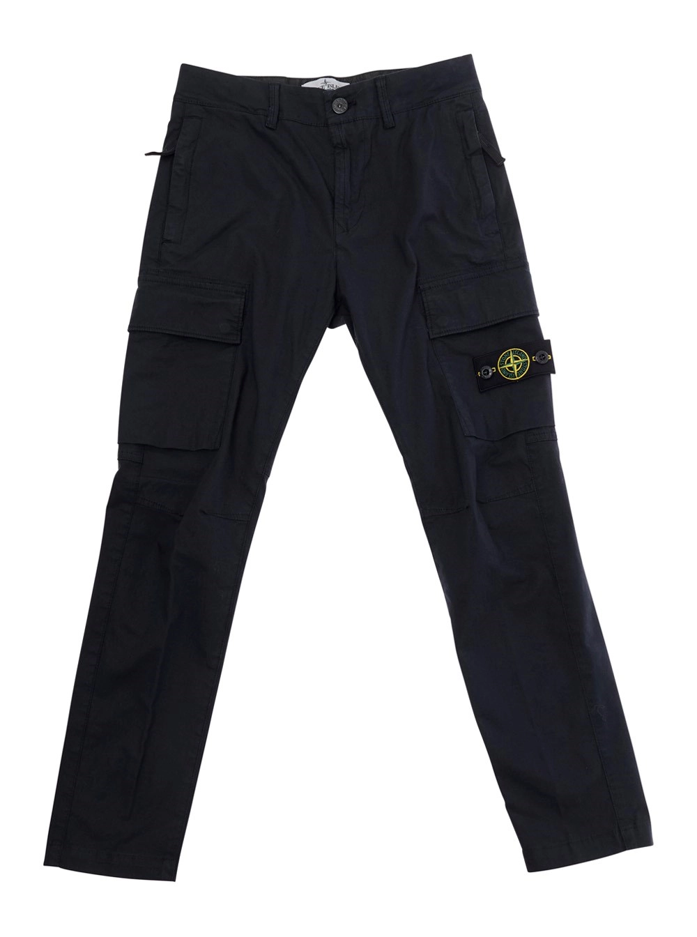 Stone island kids Pantalone Blu con Patch Logo sul Fronte e Due Tasche con Patta sul Fronte in Cotone Stretch Bambino