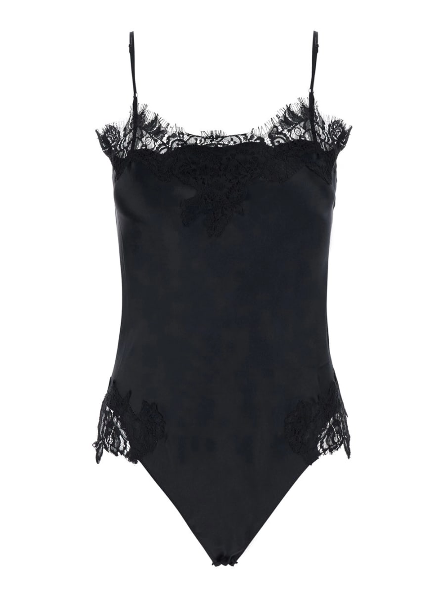 Gold hawk Top con spalline sottili regolabili e dettagli in pizzo in tessuto nero per donna