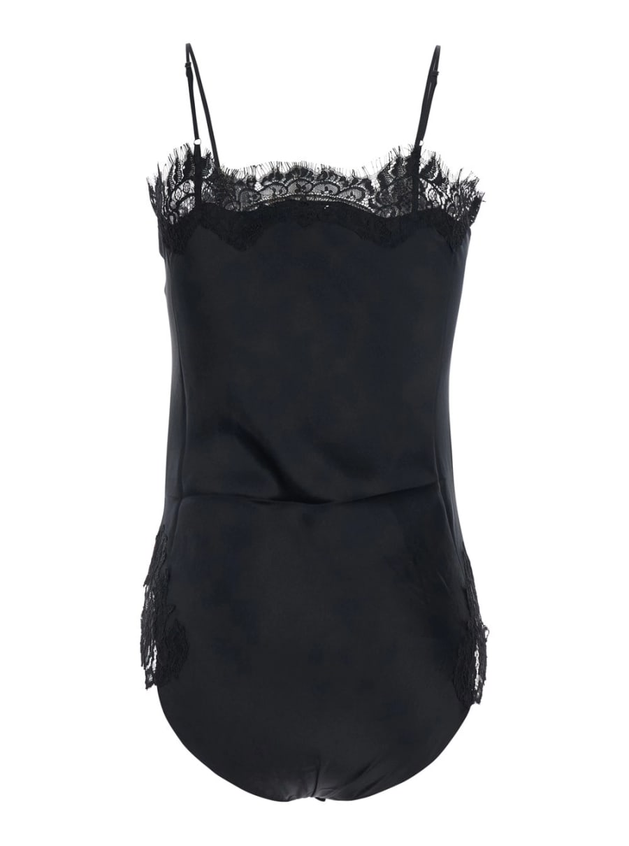 Gold hawk Top con spalline sottili regolabili e dettagli in pizzo in tessuto nero per donna, view 2