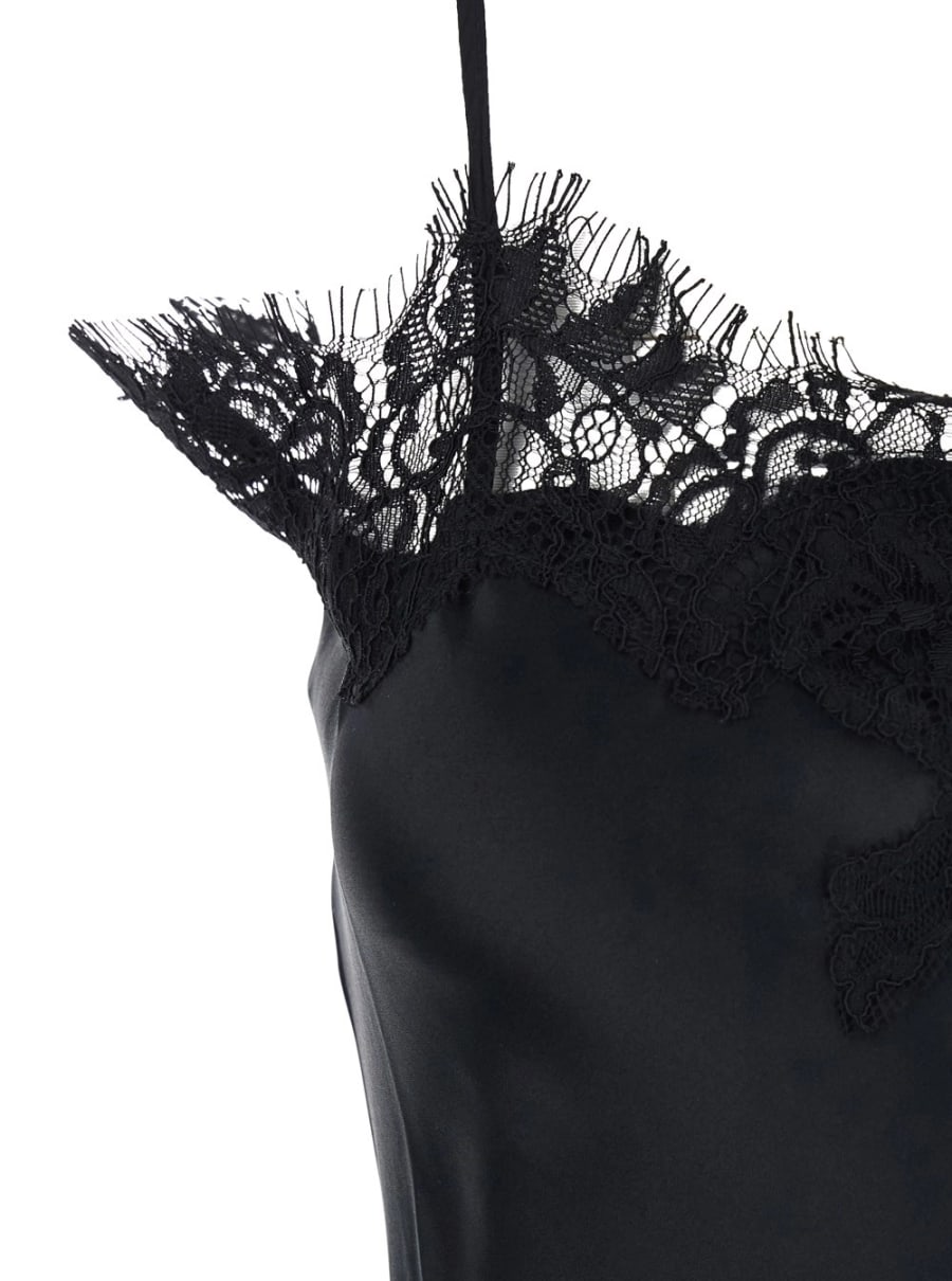 Gold hawk Top con spalline sottili regolabili e dettagli in pizzo in tessuto nero per donna, view 3