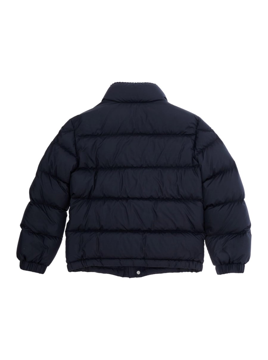 Moncler kids Piumino 'Jarex' con collo alto e tasca applicata con patch logo sul fronte in tessuto tecnico blu bambino, view 2