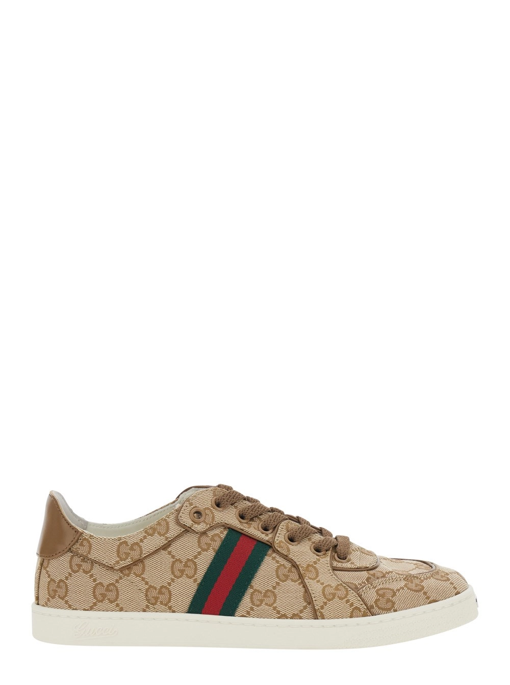 Gucci Sneaker 'Stretch' con motivo GG all-over e dettaglio Web in tessuto e pelle Beige donna