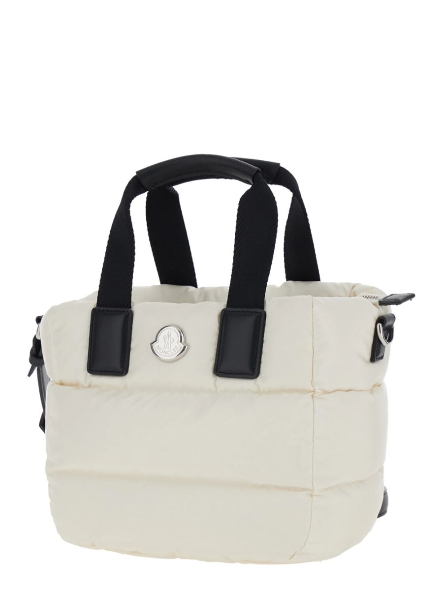 Moncler Borsa a Mano 'Karadoc' Mini con Tracolla Regolabile e Removibile in Tessuto Tecnico Bianca Donna, view 2