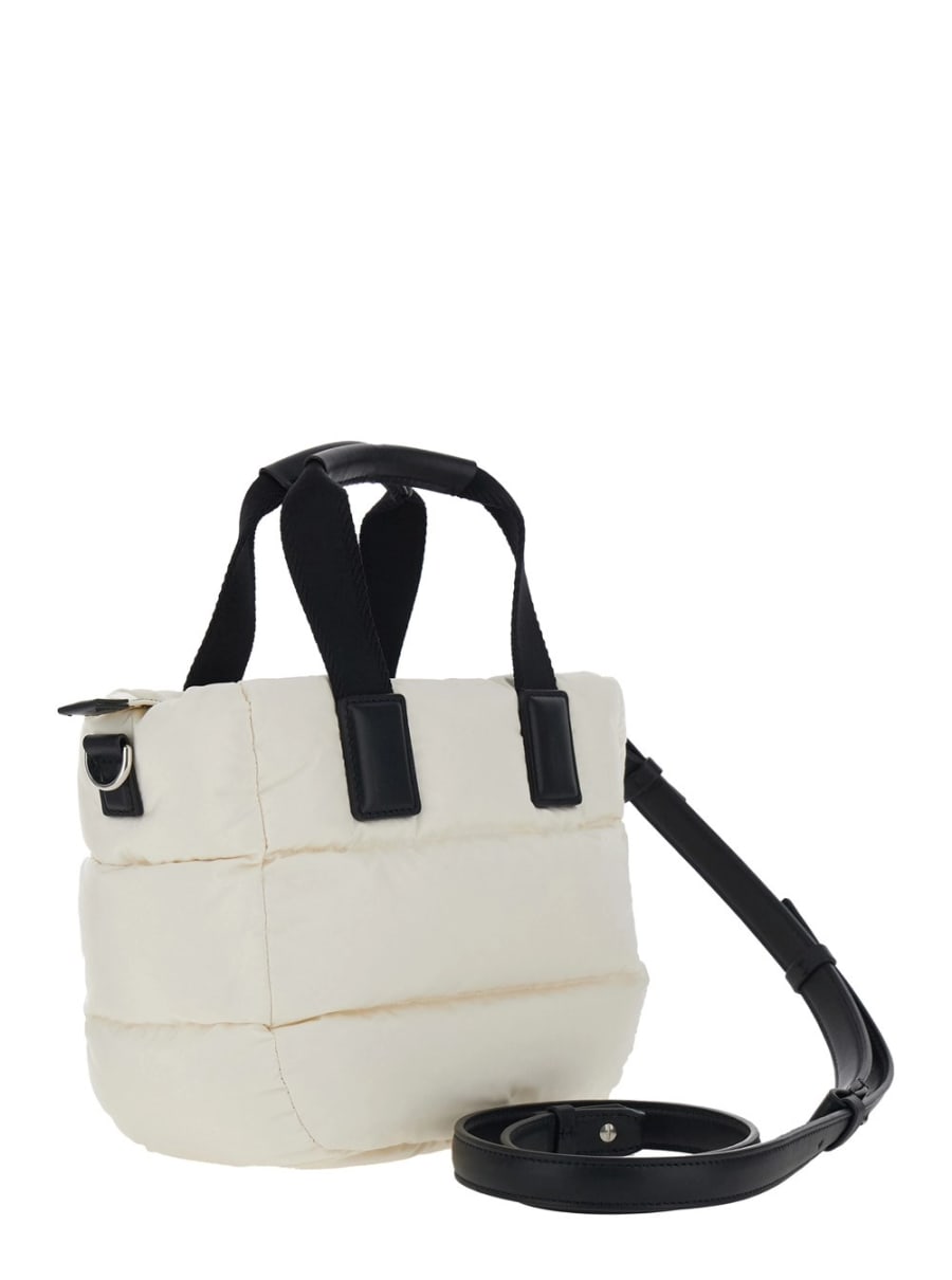 Moncler Borsa a Mano 'Karadoc' Mini con Tracolla Regolabile e Removibile in Tessuto Tecnico Bianca Donna, view 3