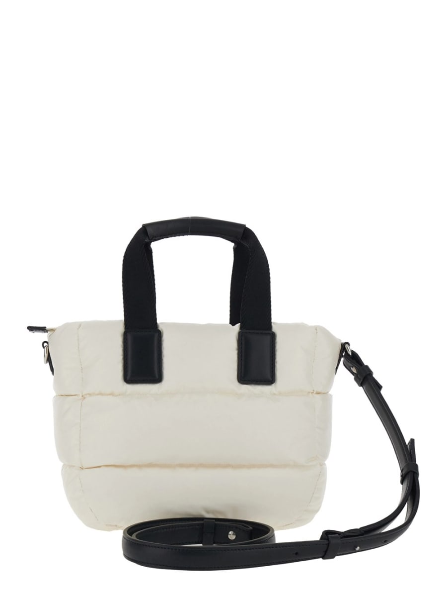Moncler Borsa a Mano 'Karadoc' Mini con Tracolla Regolabile e Removibile in Tessuto Tecnico Bianca Donna, view 4