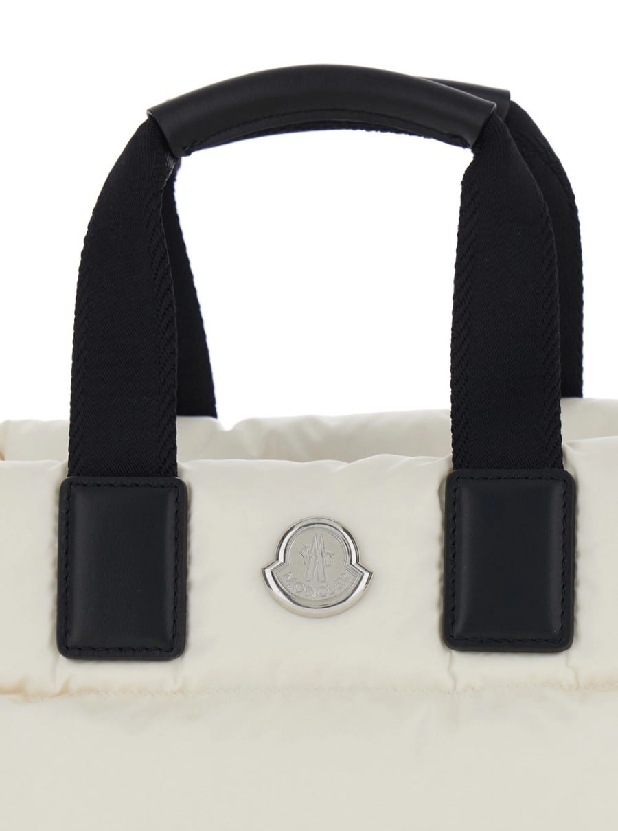 Moncler Borsa a Mano 'Karadoc' Mini con Tracolla Regolabile e Removibile in Tessuto Tecnico Bianca Donna, view 5