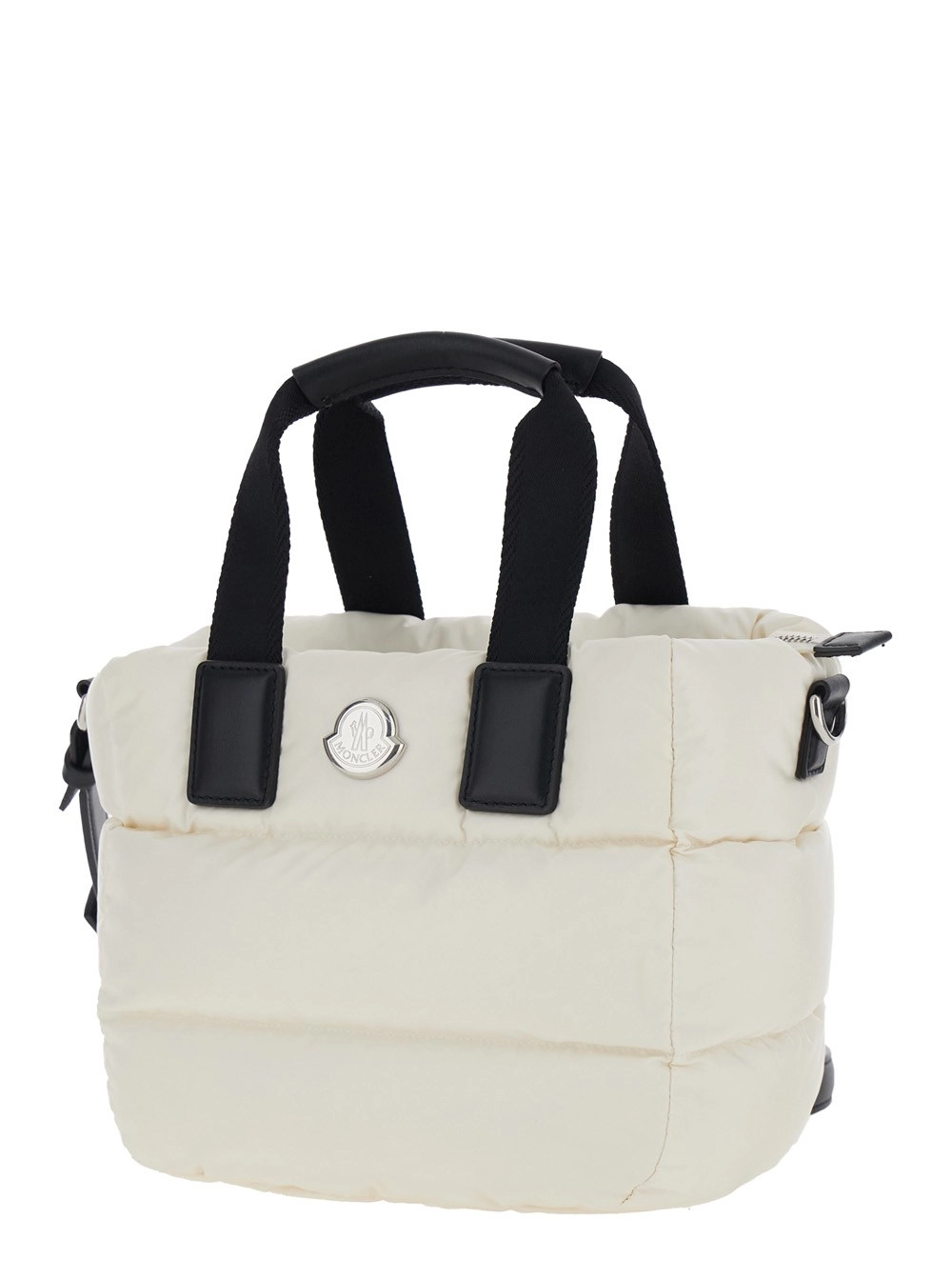 Moncler Borsa a Mano 'Karadoc' Mini con Tracolla Regolabile e Removibile in Tessuto Tecnico Bianca Donna, view 2
