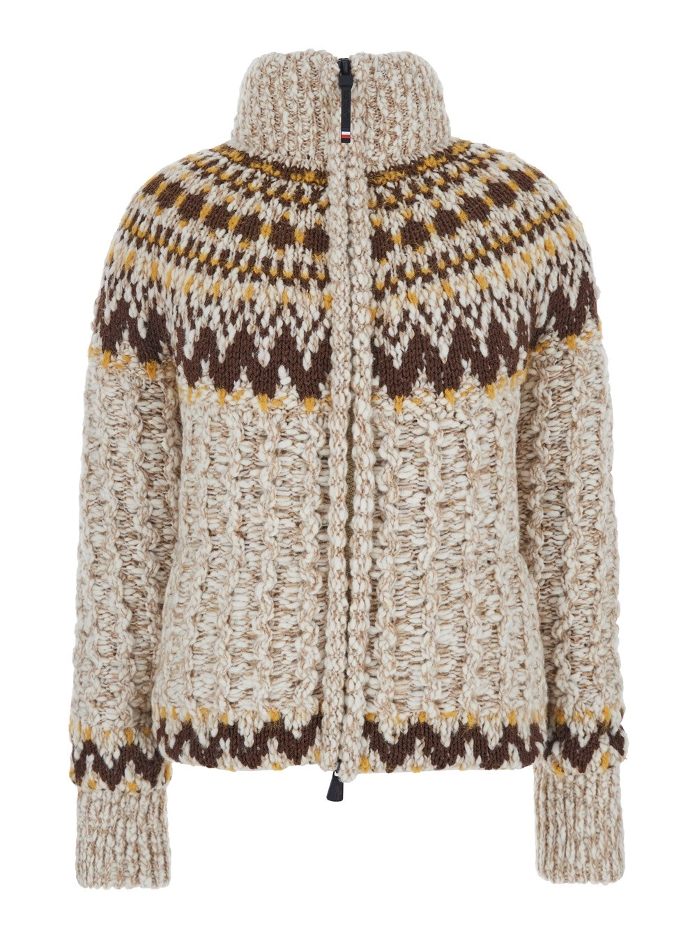 Moncler grenoble Giubbotto con Motivo Geometrico e Rifiniture a Coste in Misto Lana Beige Donna