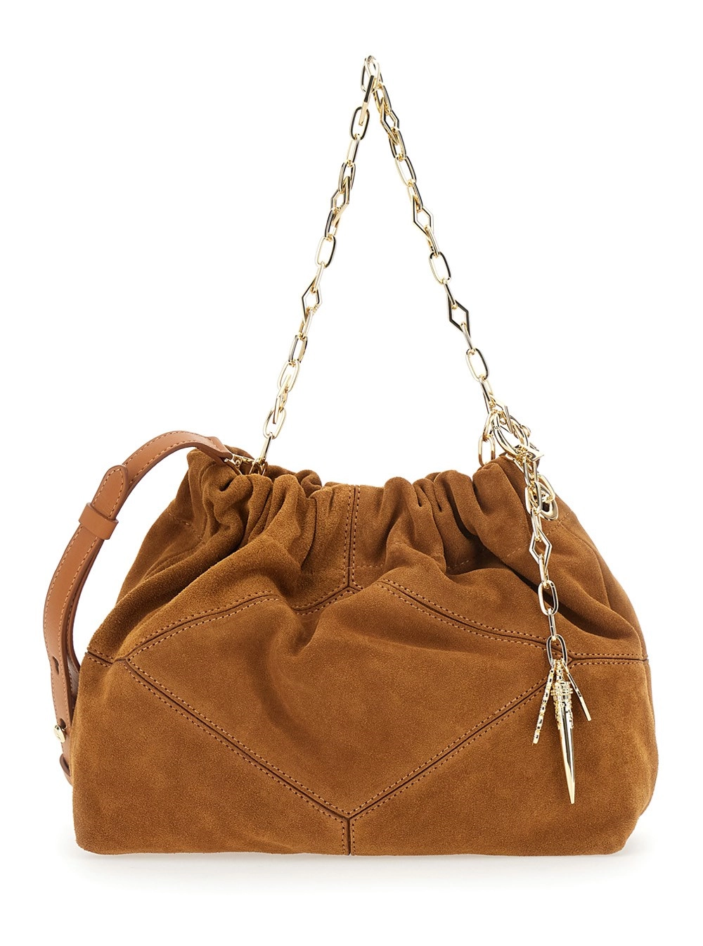 Ba&sh Borsa a spalla 'June' con tracolla a catena e ciondoli in pelle scamosciata beige donna