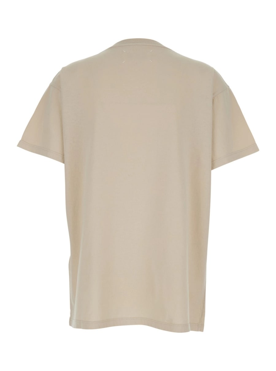 Maison Margiela T-Shirt Girocollo con Maxi Stampa Logo sul Fronte in Cotone Bianca Donna, view 2