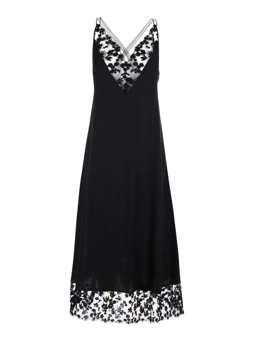 Fendi Abito Midi con dettagli in pizzo e scollo a V in seta nero donna