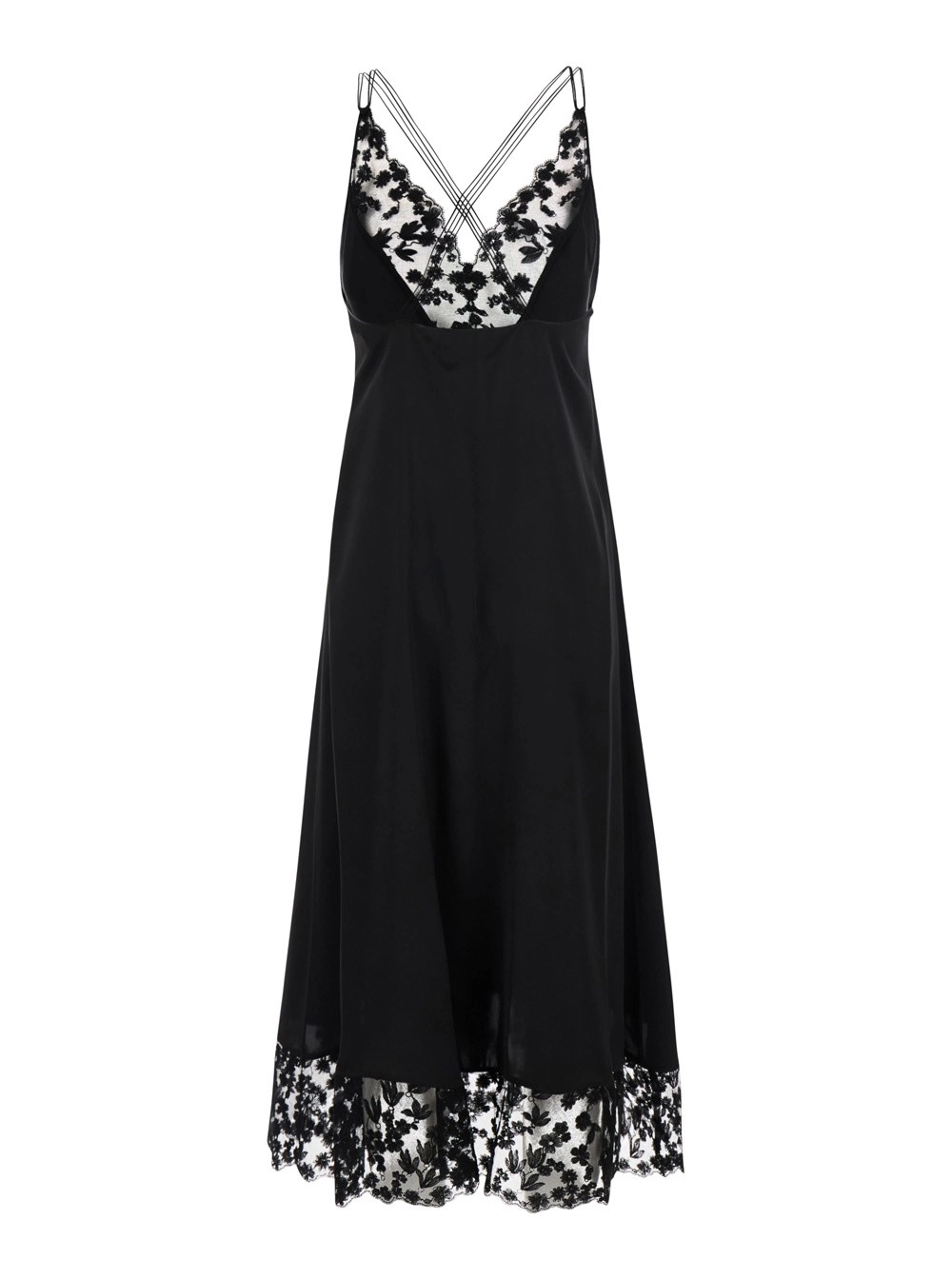 Fendi Abito Midi con dettagli in pizzo e scollo a V in seta nero donna, view 2