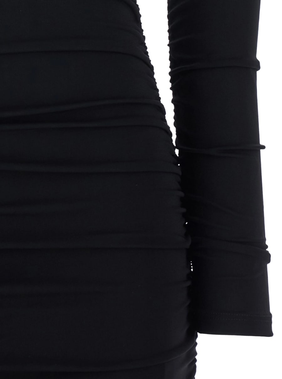 Elisabetta Franchi Abito con Spalle Scoperte e Ruches in Viscosa Stretch Nero Donna, view 3