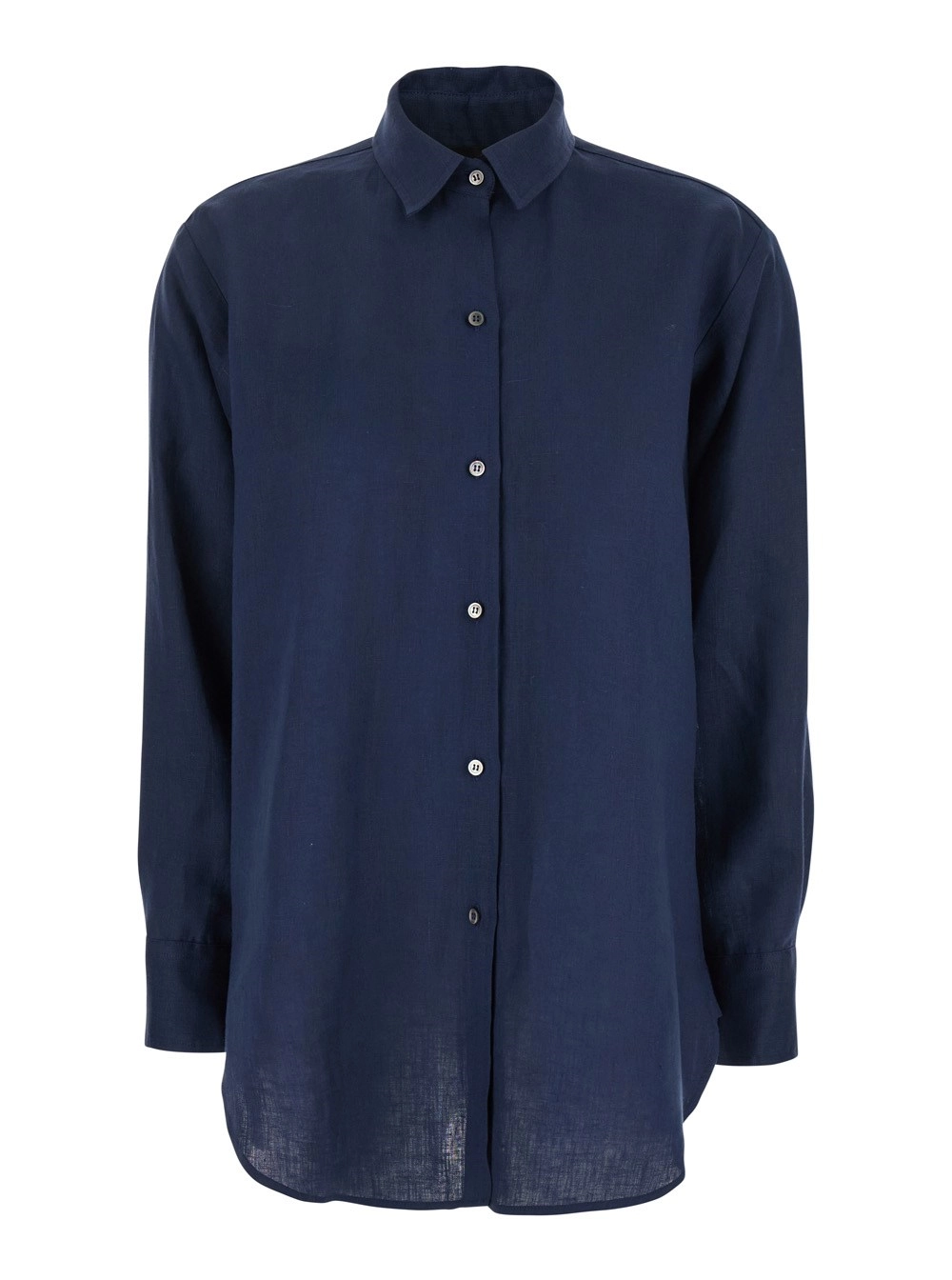 Leplain Camicia con Colletto Classico e Maniche Lunghe in Lino Blu Donna
