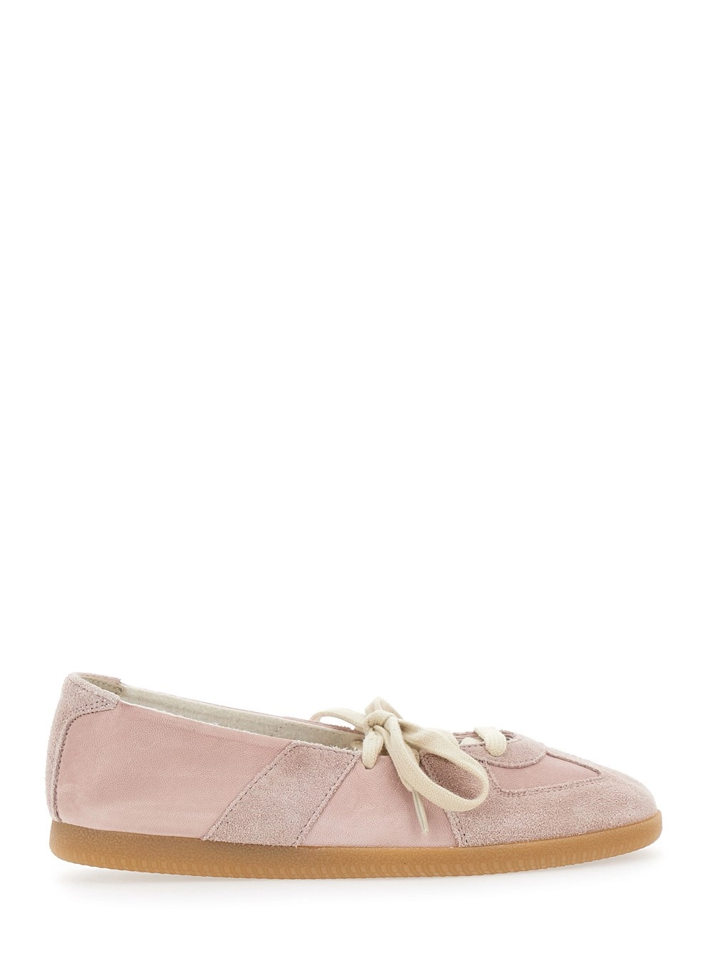 Maison Margiela Sneakers Low Top con Lacci sul Fronte in Pelle e Pelle Scamosciata Rosa Donna