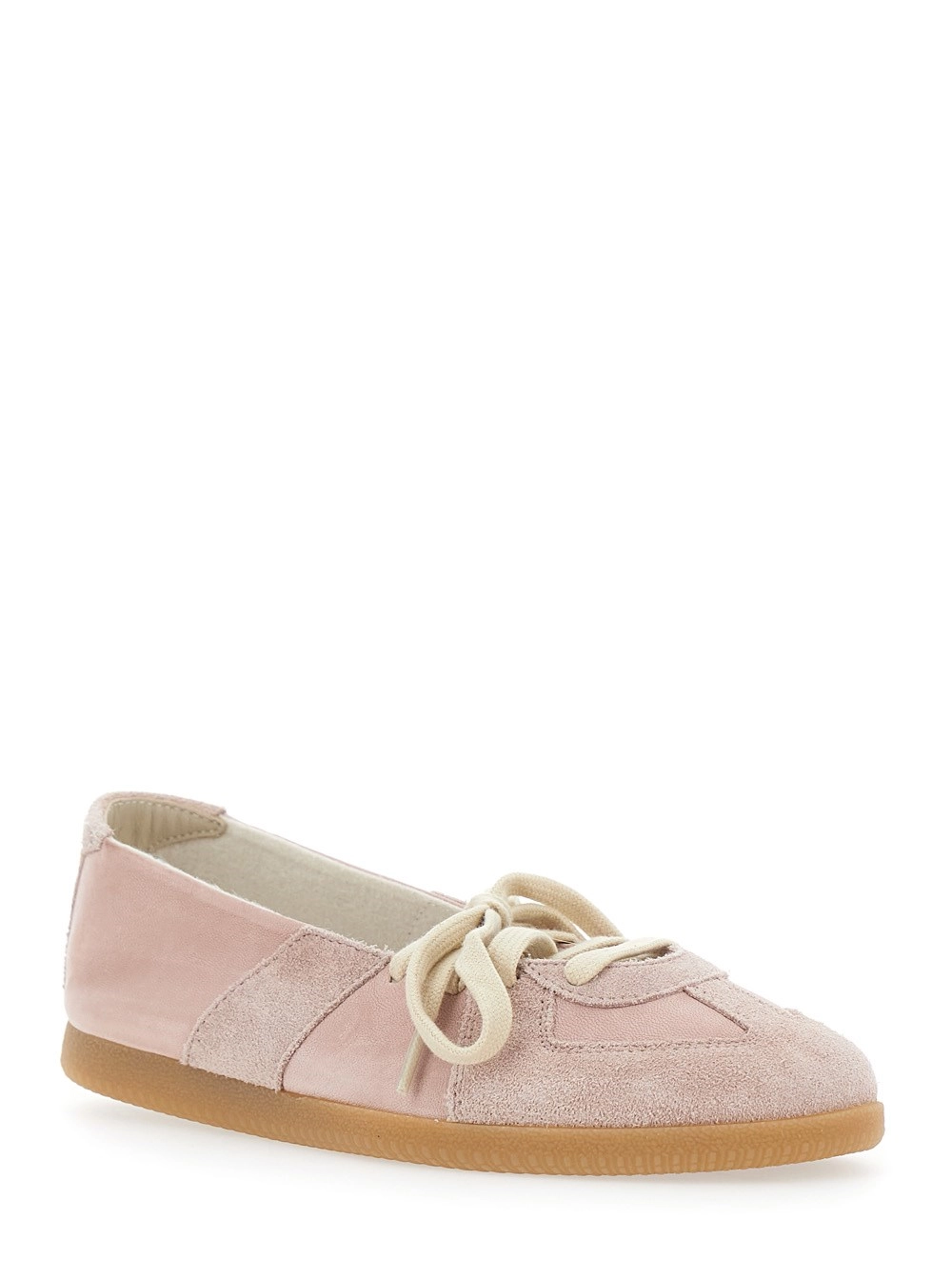 Maison Margiela Sneakers Low Top con Lacci sul Fronte in Pelle e Pelle Scamosciata Rosa Donna, view 2