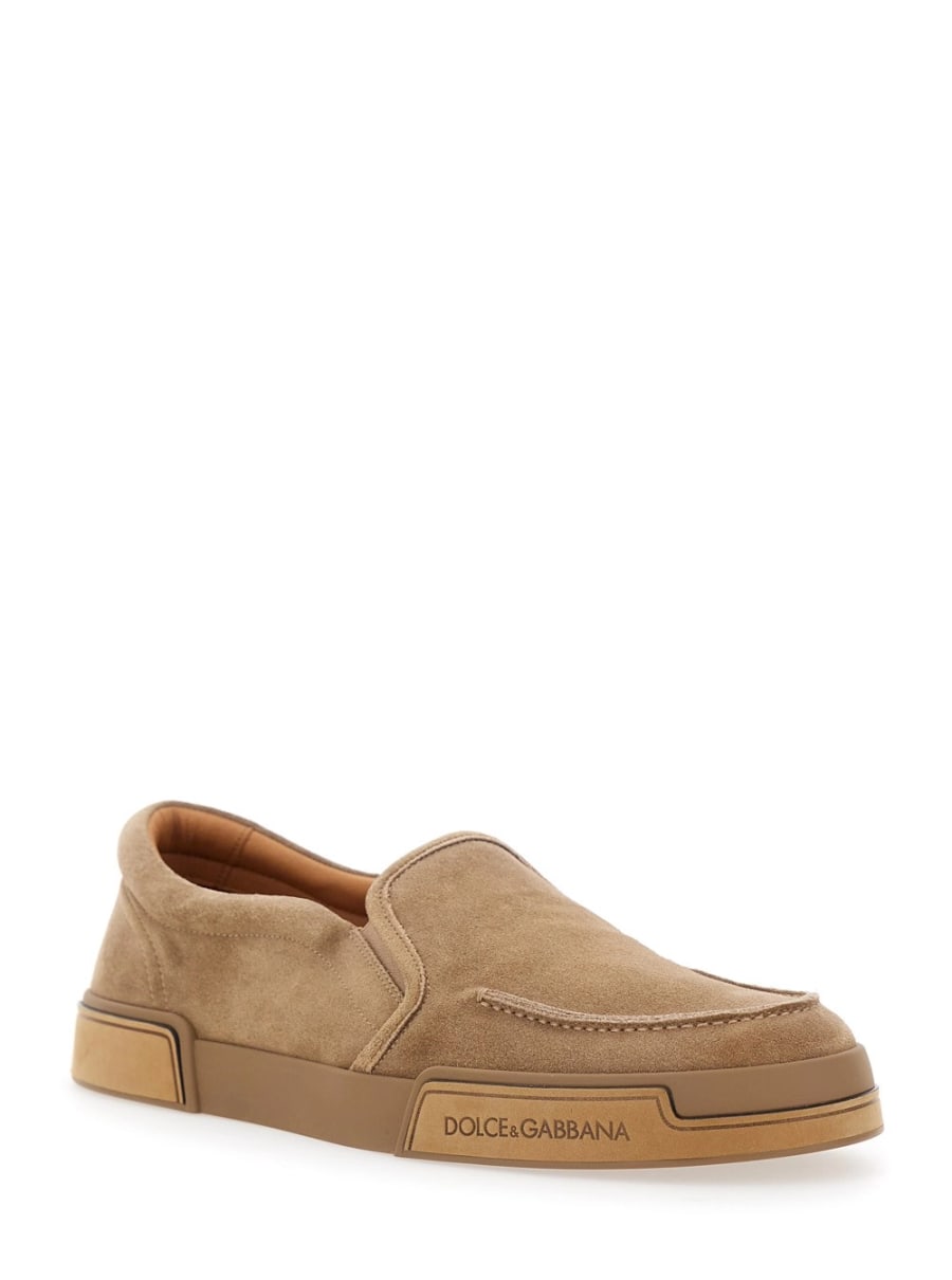 Dolce & Gabbana Sneaker 'Portofino' con Logo Lettering sulla Suola in Pelle Scamosciata Marrone Uomo, view 2