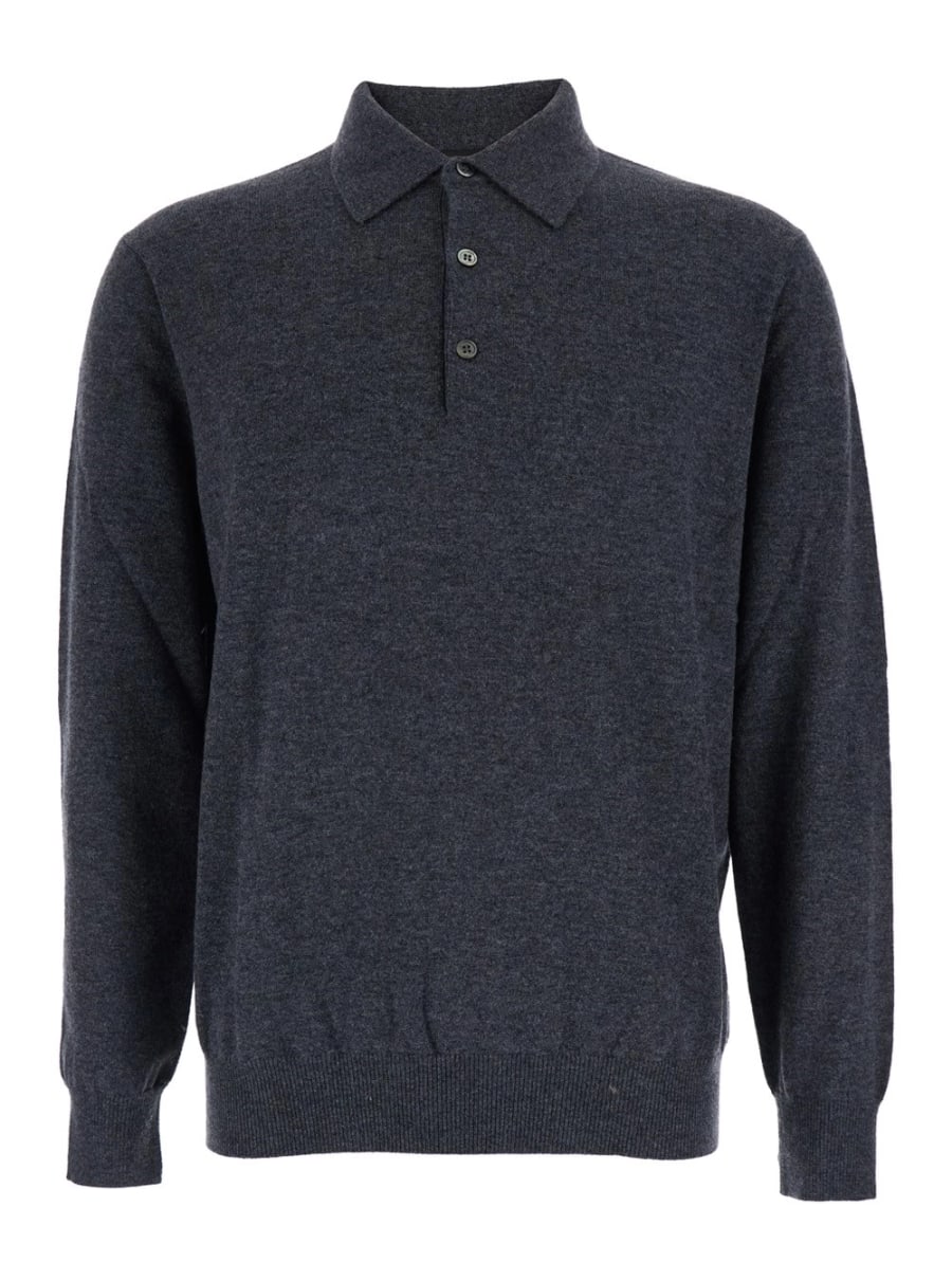 Leplain Maglia con Colletto Stile Polo e Maniche Lunghe in Misto Lana Grigia Uomo
