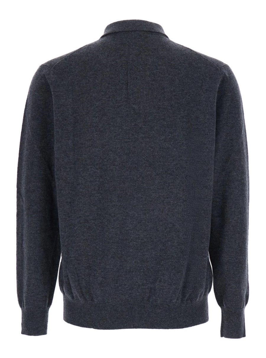 Leplain Maglia con Colletto Stile Polo e Maniche Lunghe in Misto Lana Grigia Uomo, view 2