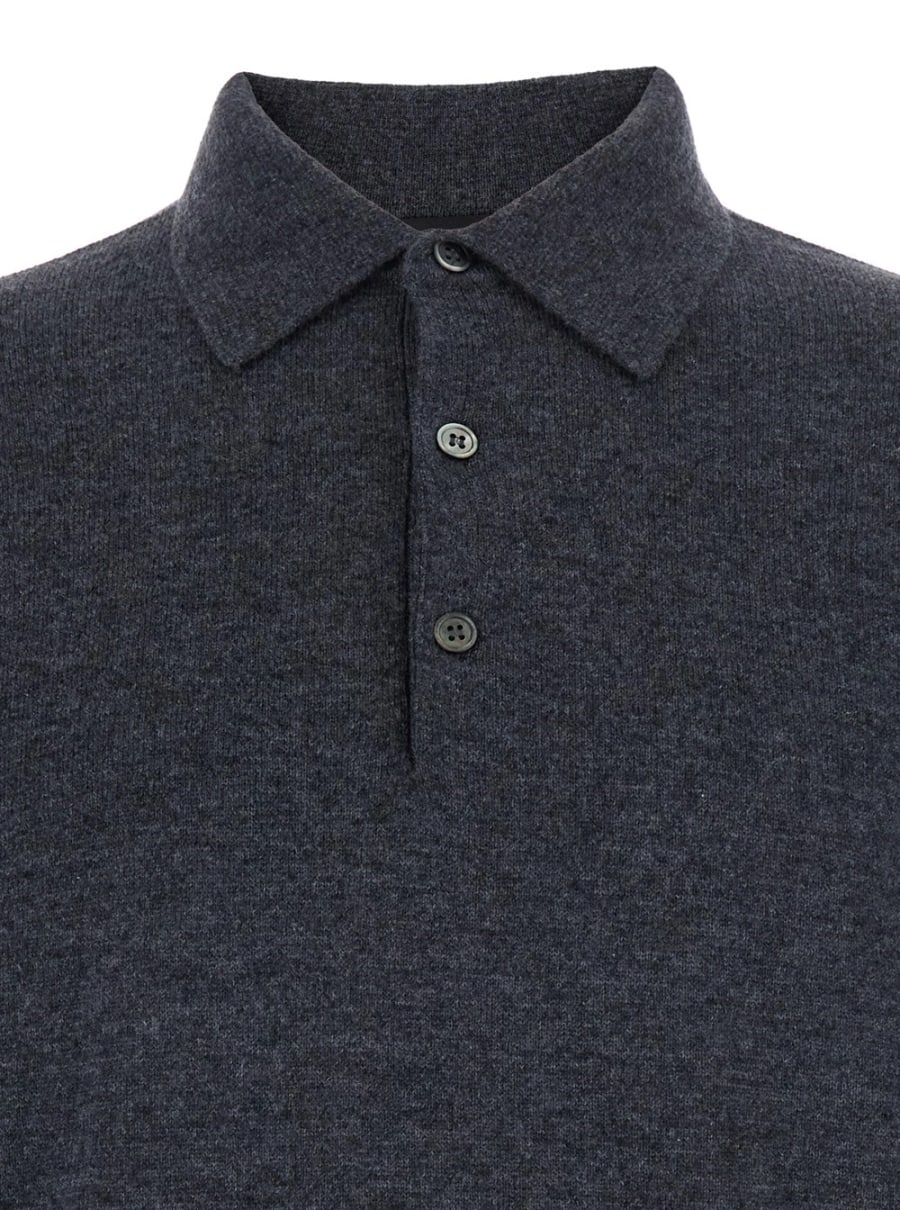 Leplain Maglia con Colletto Stile Polo e Maniche Lunghe in Misto Lana Grigia Uomo, view 3